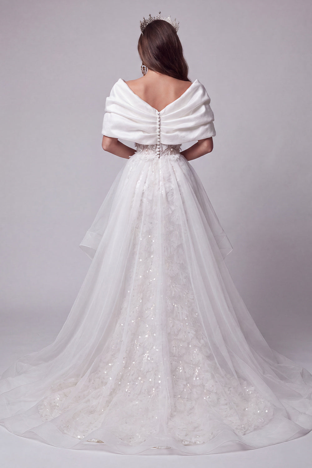 Sparkly White Sequin Floral Mermaid Long Pageant Dress with Cape
