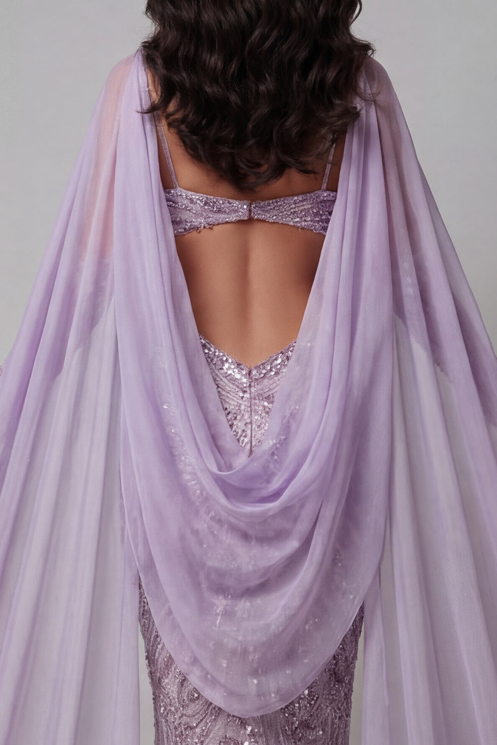 Sparkly Sequin Lilac Mermaid Cut Out Long Pageant Dress with Veil