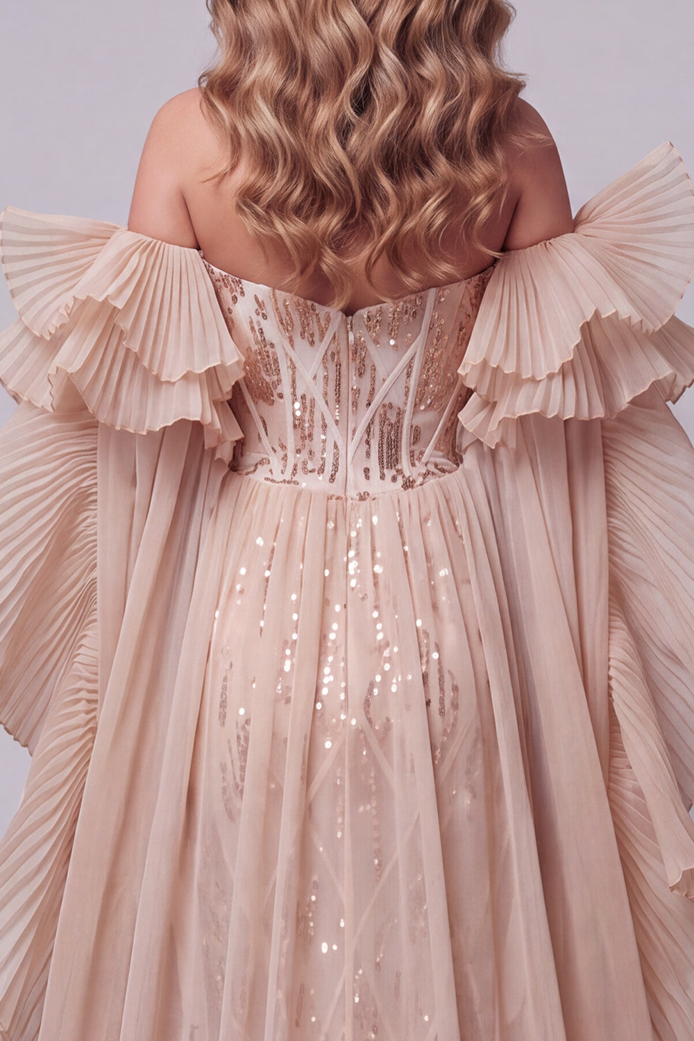 Sparkly Sequin Champagne Mermaid Long Pageant Dress with Cape