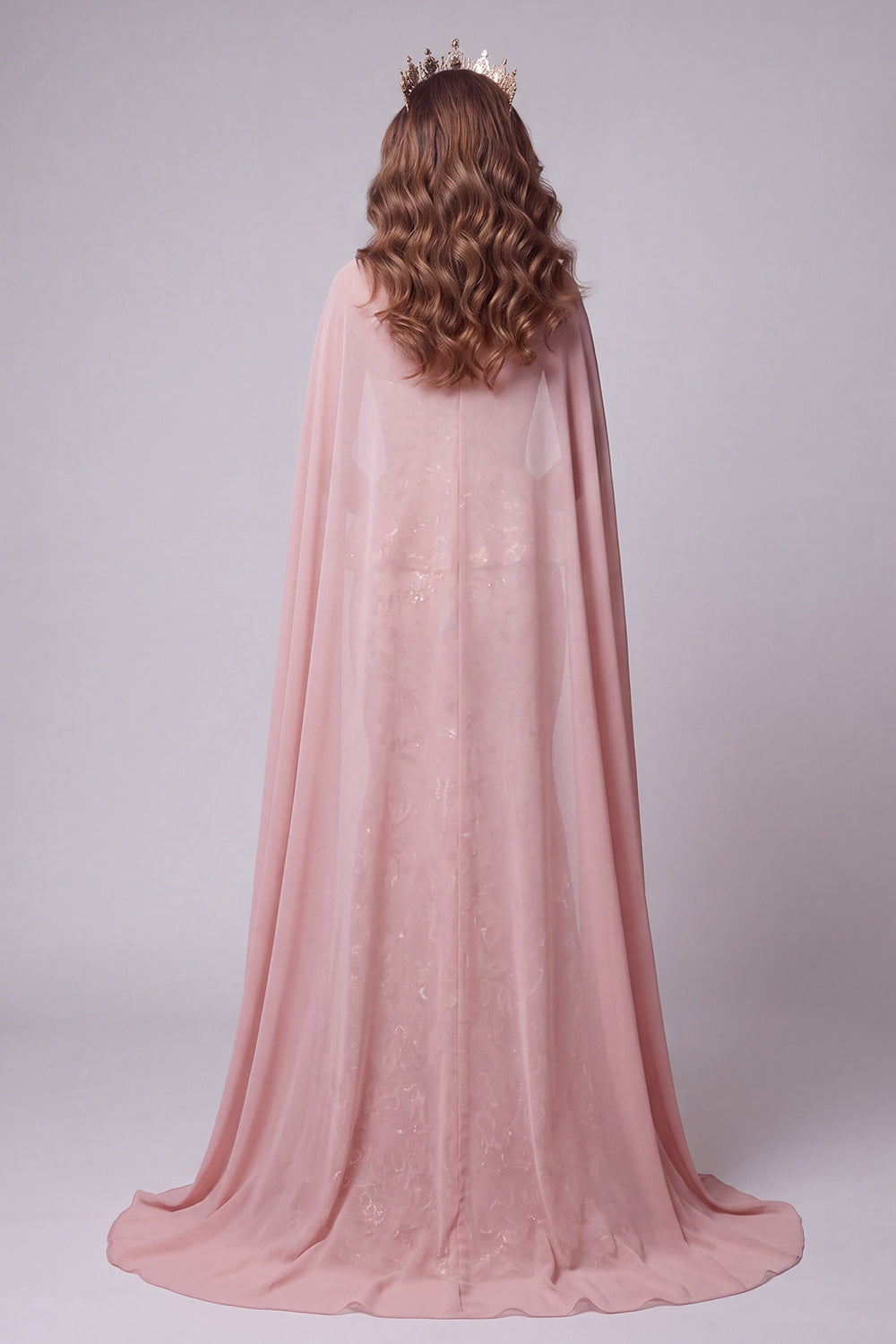Sparkly Blush Sequin Mermaid Floral Long Pageant Dress with Cape
