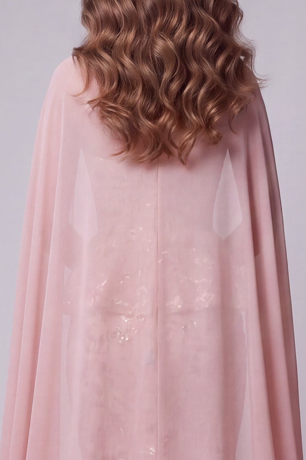 Sparkly Blush Sequin Mermaid Floral Long Pageant Dress with Cape