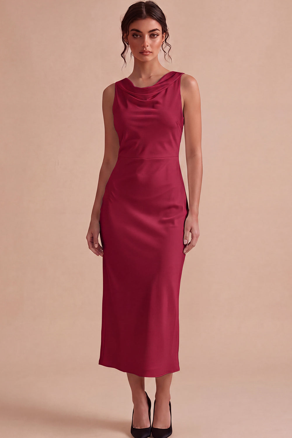 White Satin Sheath Simple Cowl Neck Maxi Engagement Dress