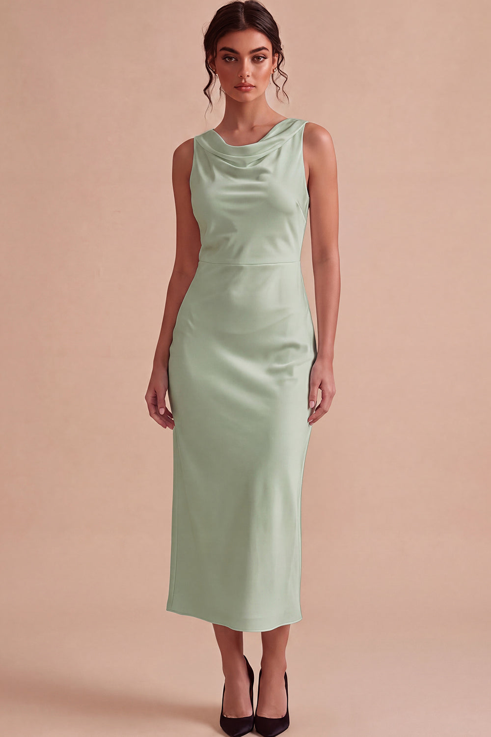 White Satin Sheath Simple Cowl Neck Maxi Engagement Dress