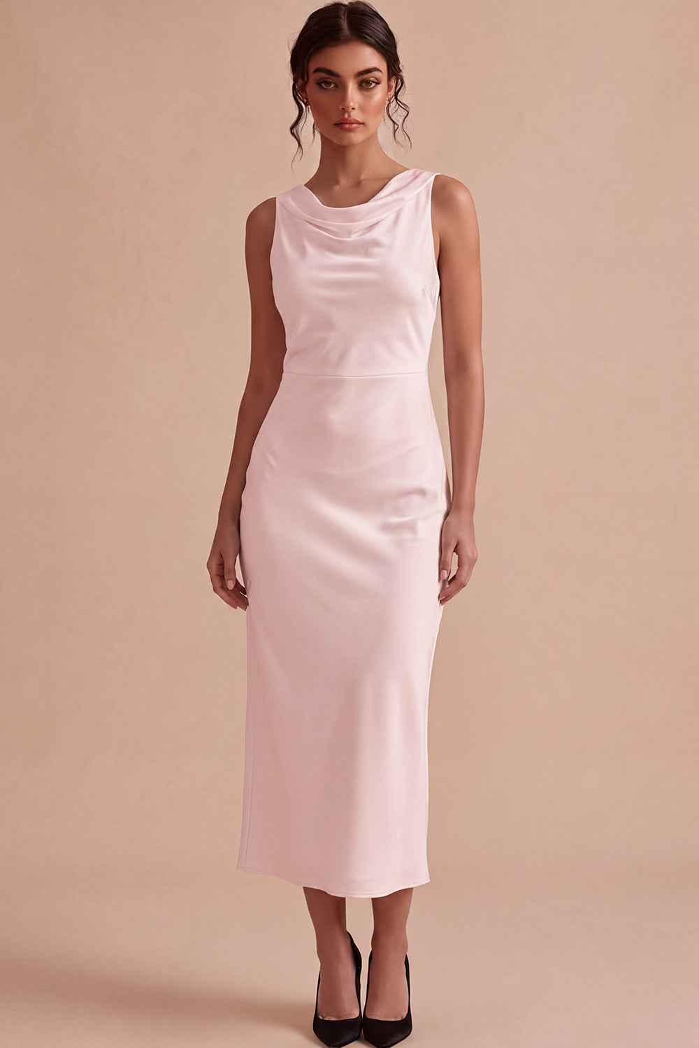 White Satin Sheath Simple Cowl Neck Maxi Engagement Dress