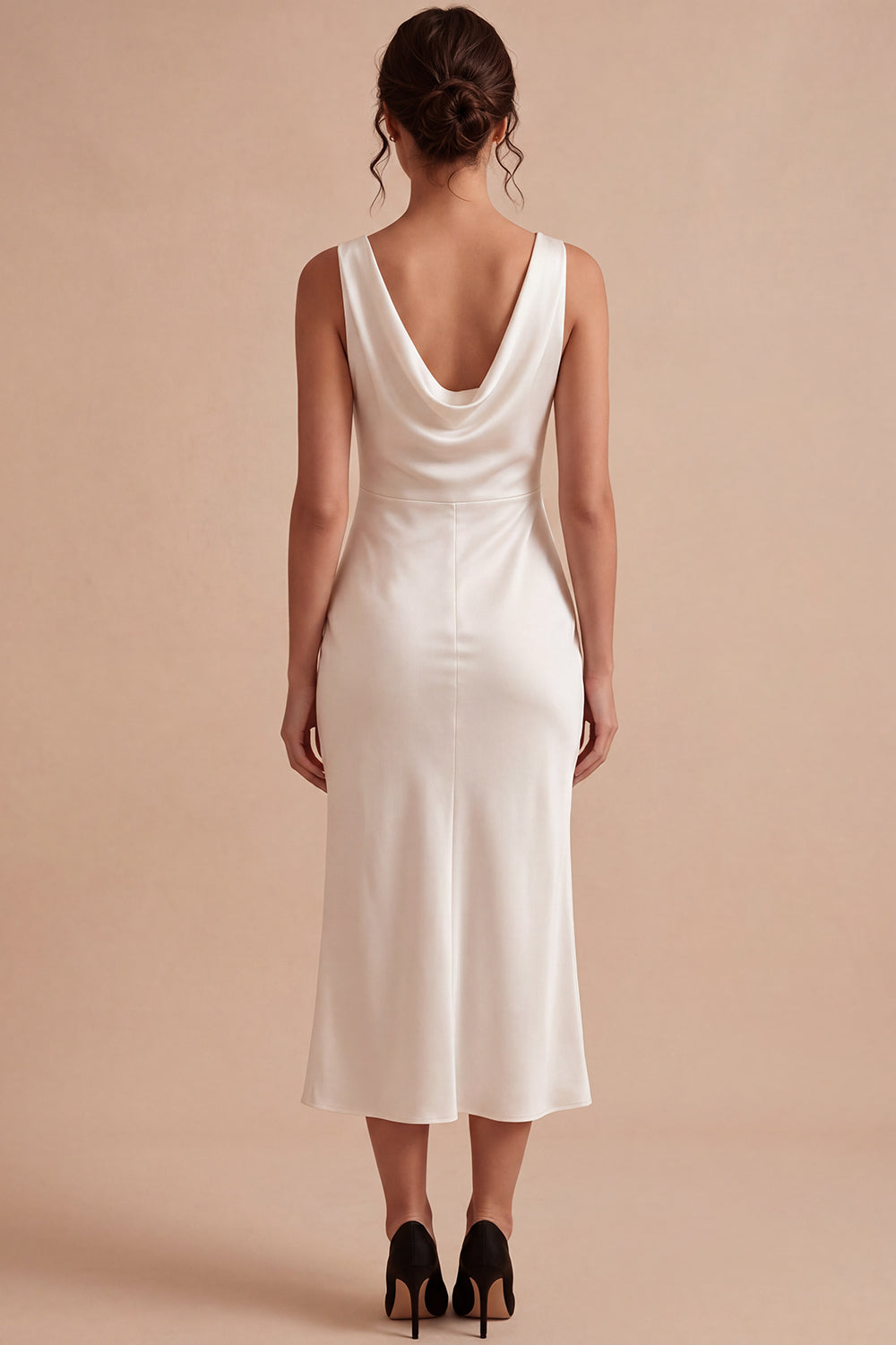 White Satin Sheath Simple Cowl Neck Maxi Engagement Dress