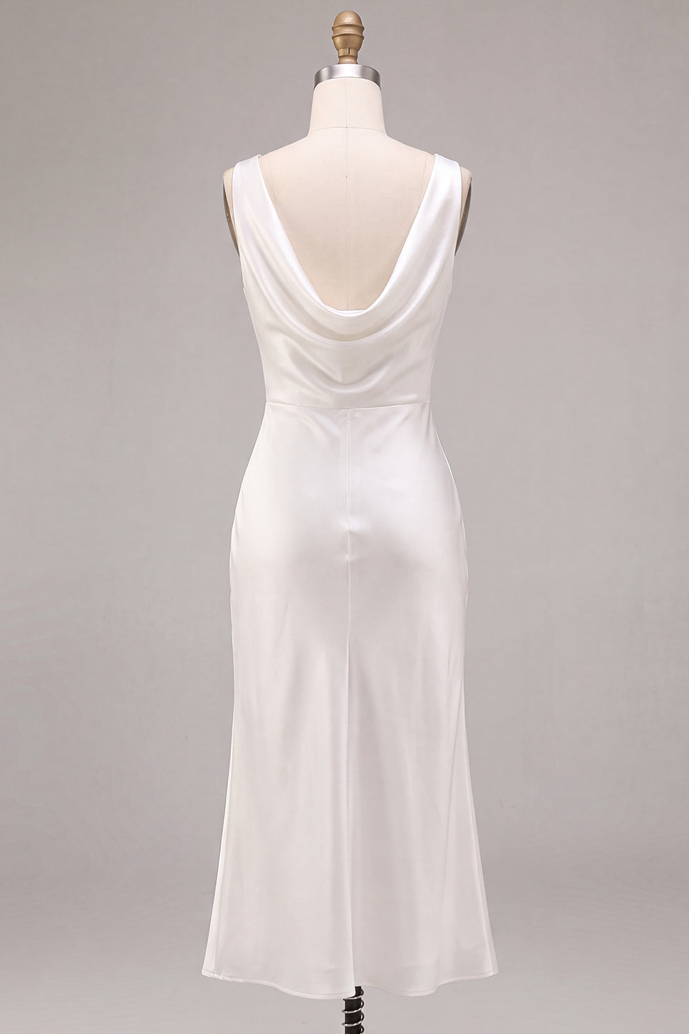 White Satin Sheath Simple Cowl Neck Maxi Engagement Dress