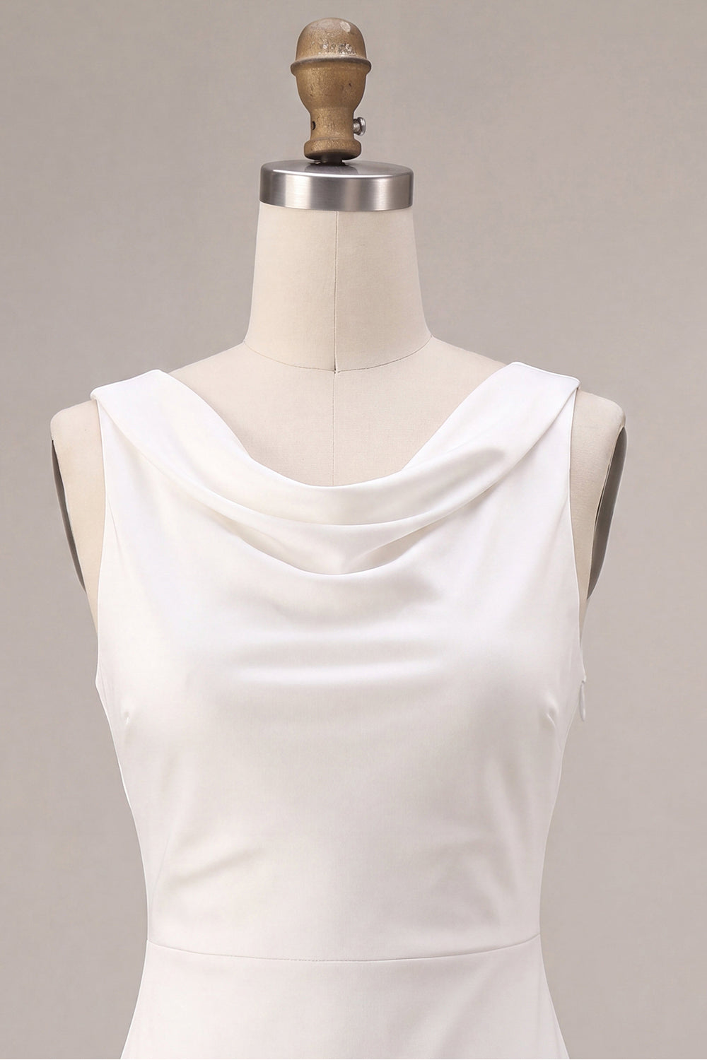 White Satin Sheath Simple Cowl Neck Maxi Engagement Dress