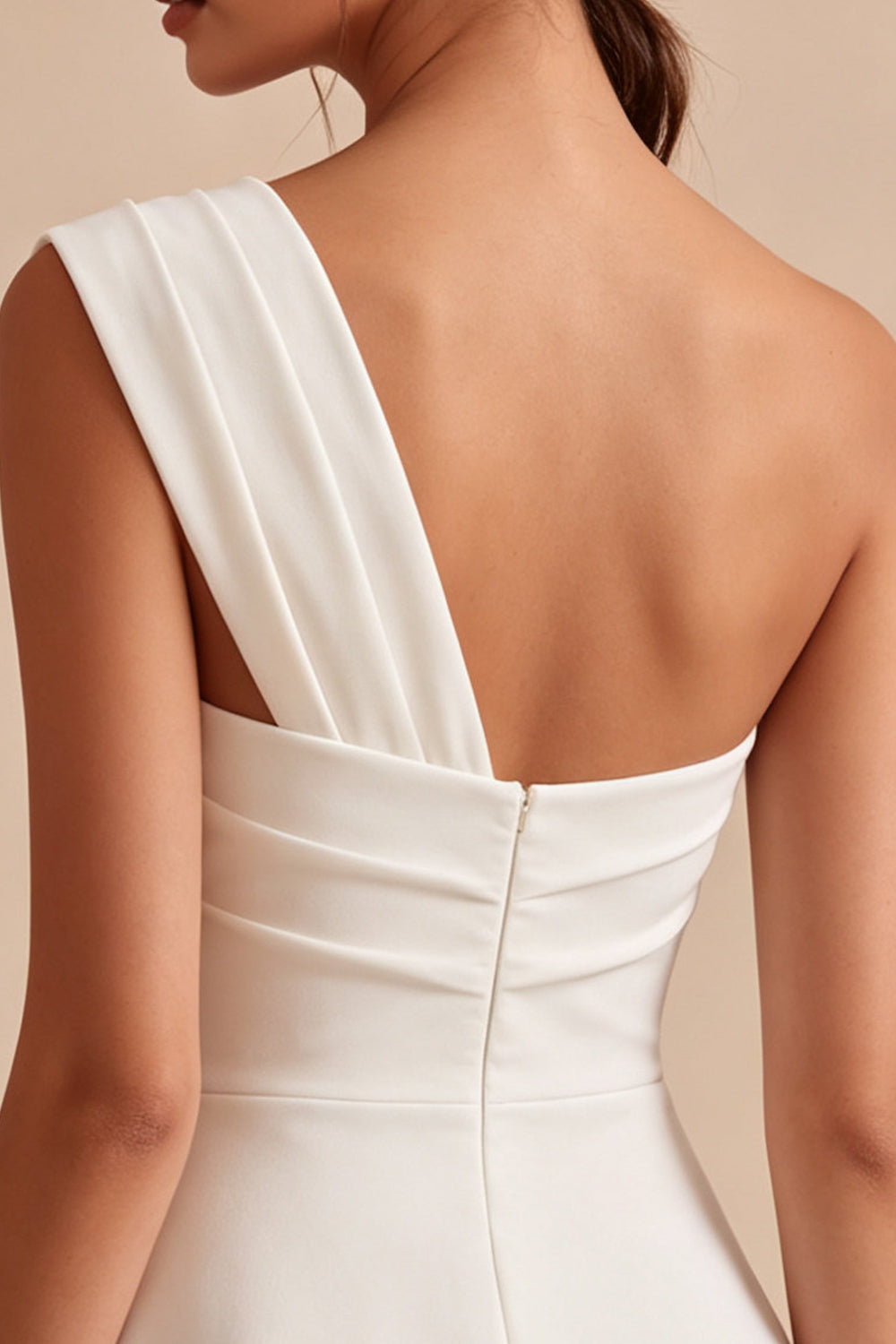 White Ruched A Line One Shoulder Mini Engagement Dress
