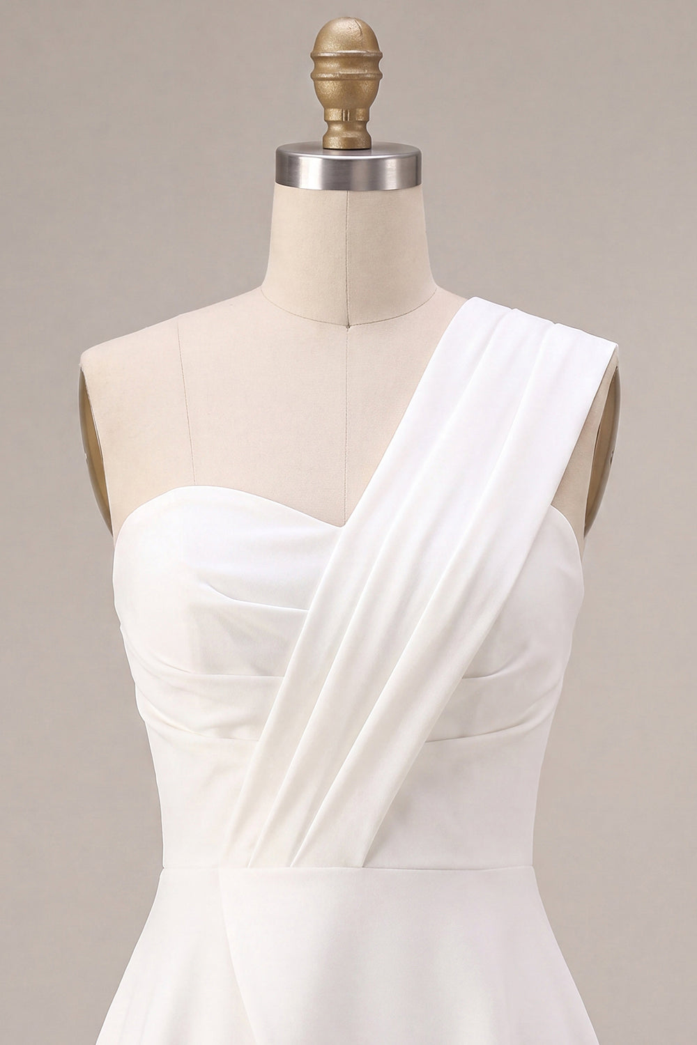 White Ruched A Line One Shoulder Mini Engagement Dress