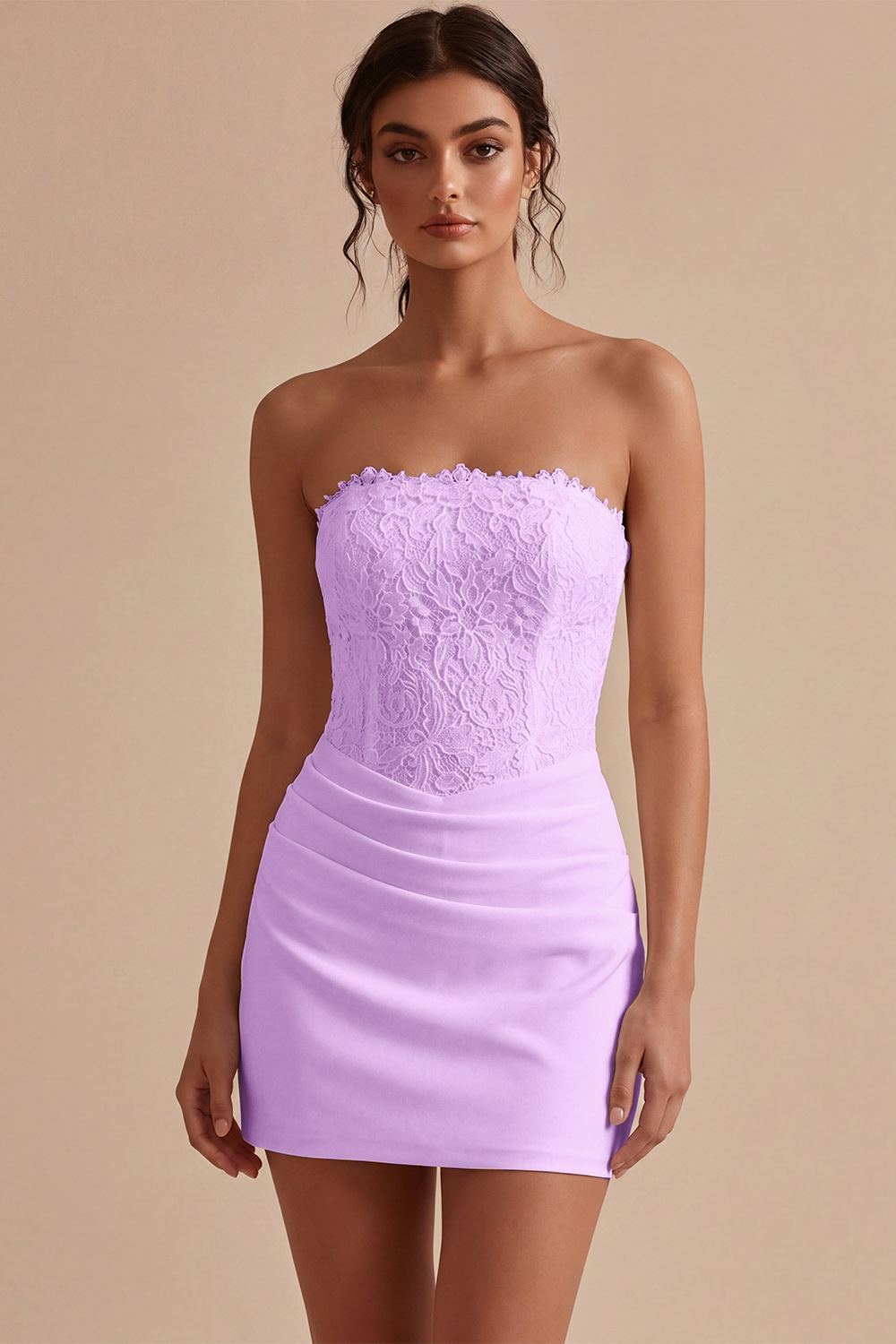 White Lace Corset Strapless Ruched Tight Short Engagement Dress