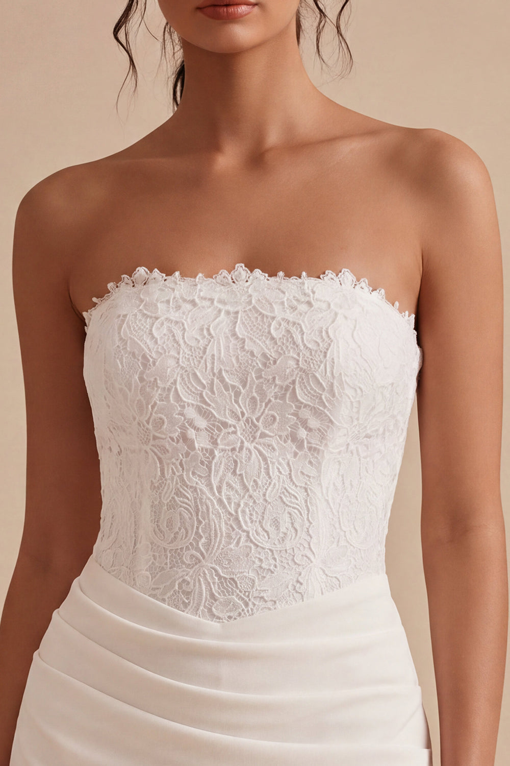 White Lace Corset Strapless Ruched Tight Short Engagement Dress
