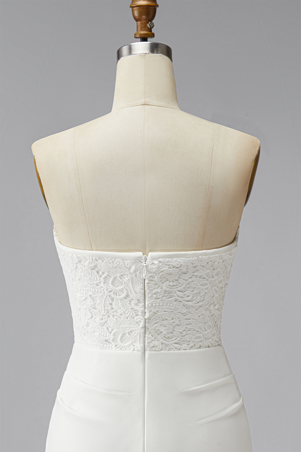 White Lace Corset Strapless Ruched Tight Short Engagement Dress