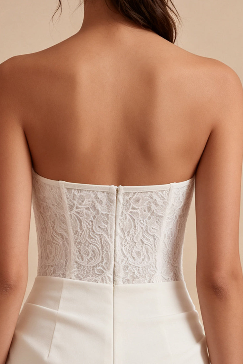 White Lace Corset Strapless Ruched Tight Short Engagement Dress
