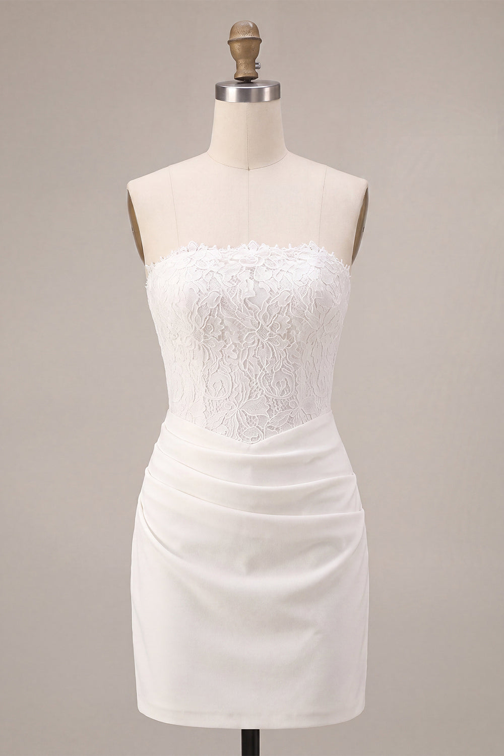 White Lace Corset Strapless Ruched Tight Short Engagement Dress