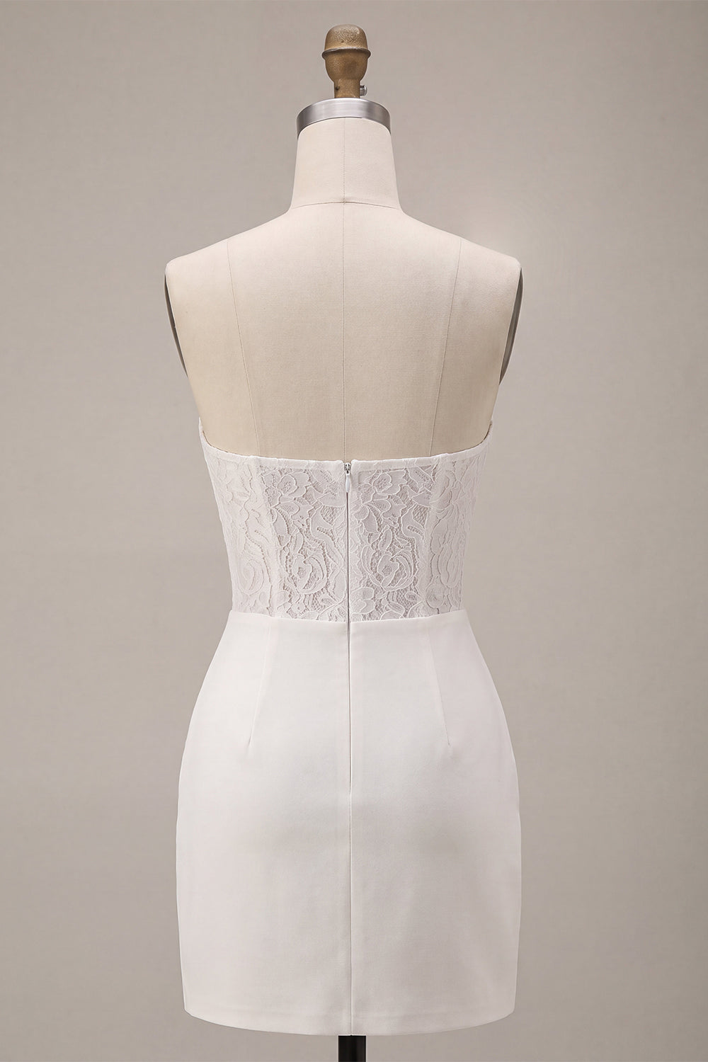 White Lace Corset Strapless Ruched Tight Short Engagement Dress