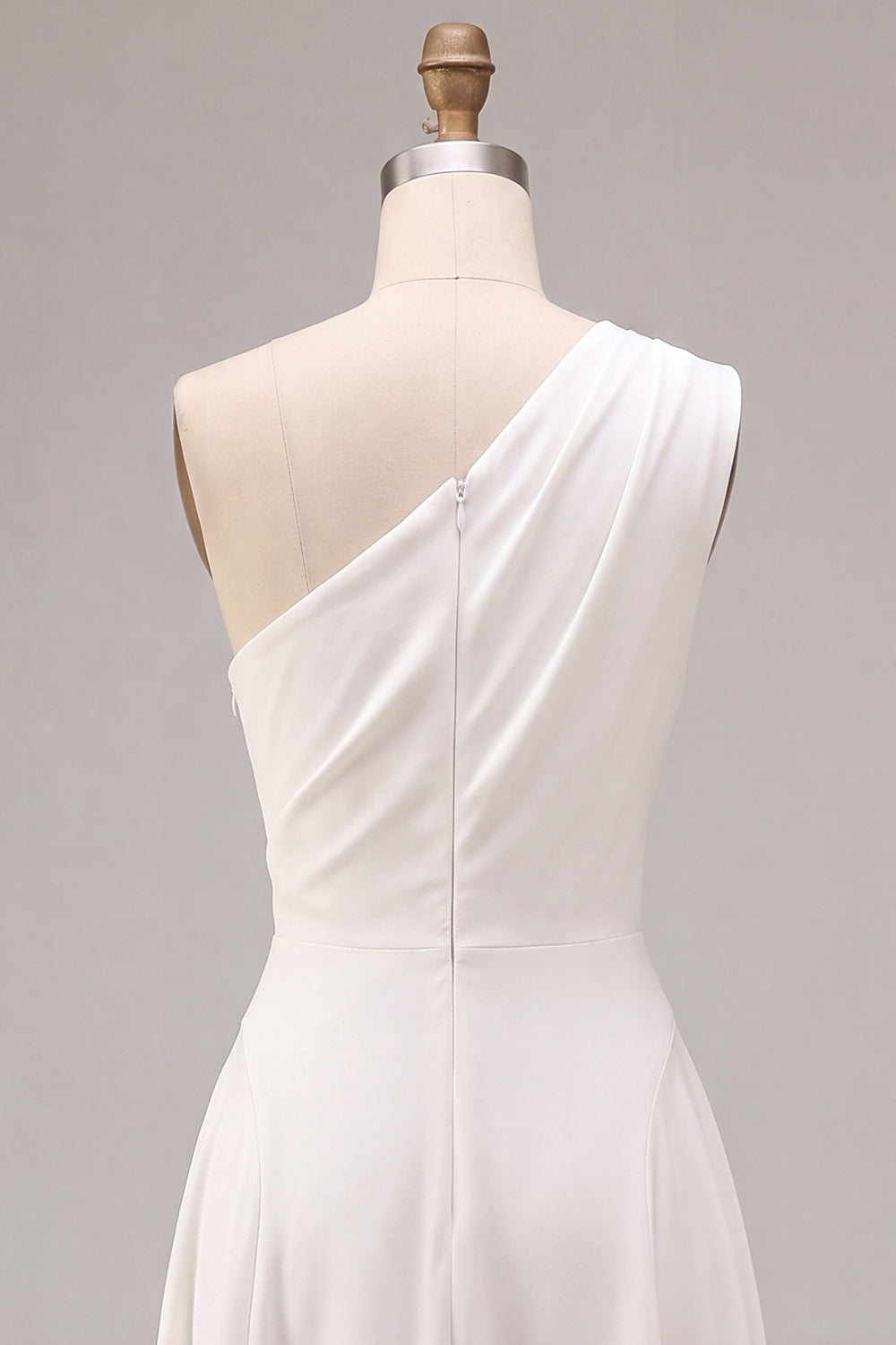 One Shoulder White A-Line Midi Engagement Dress with Bow