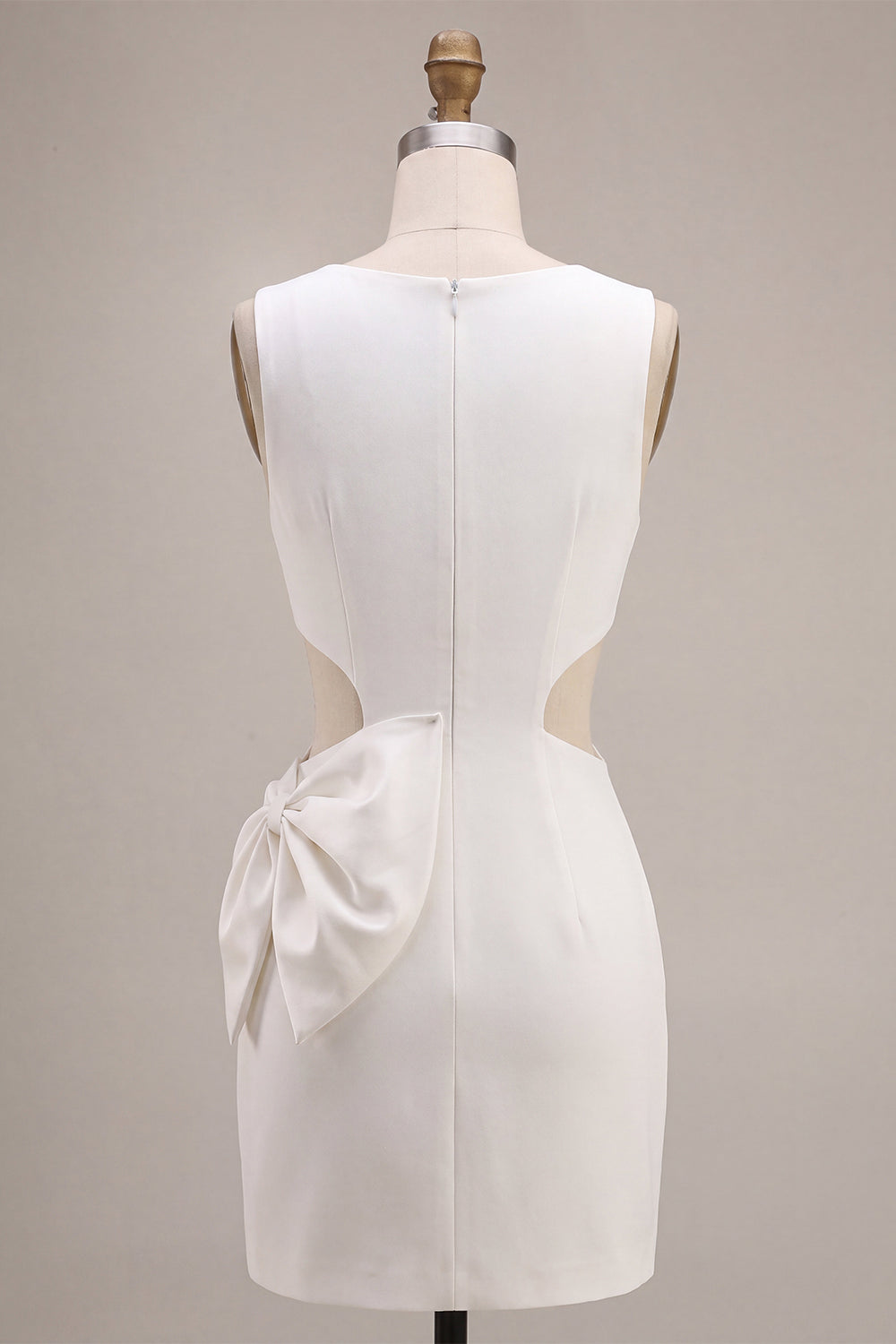 White Tight Round Neck Cut Out Short Engagement Dress with Bow