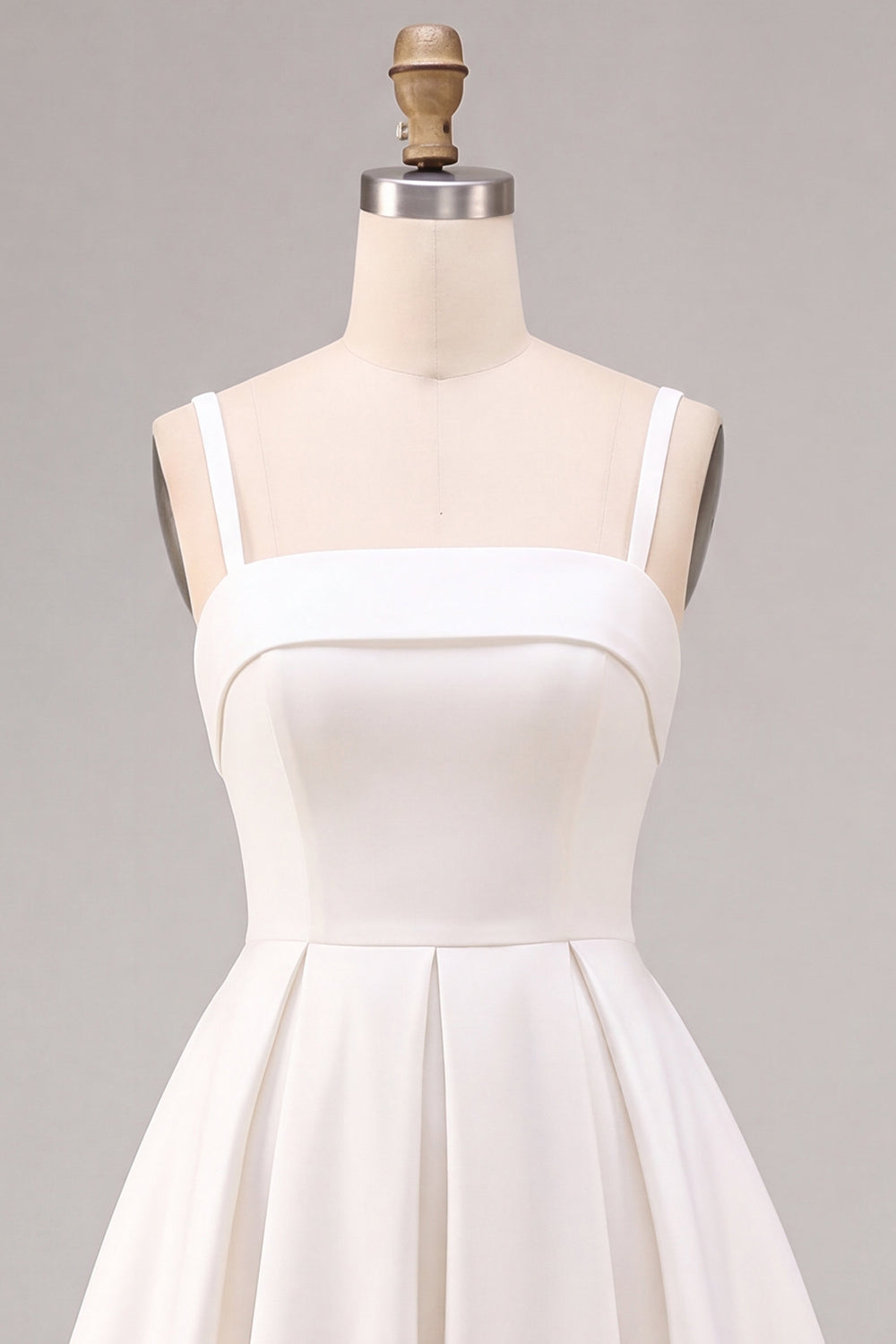 White Square Neck Ruched Satin A-Line Midi Engagement Dress