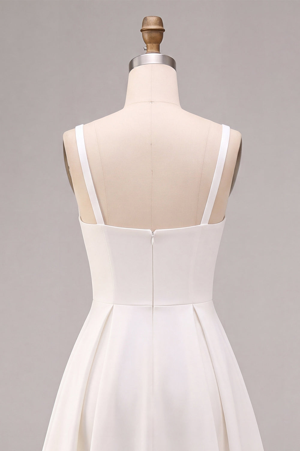 White Square Neck Ruched Satin A-Line Midi Engagement Dress