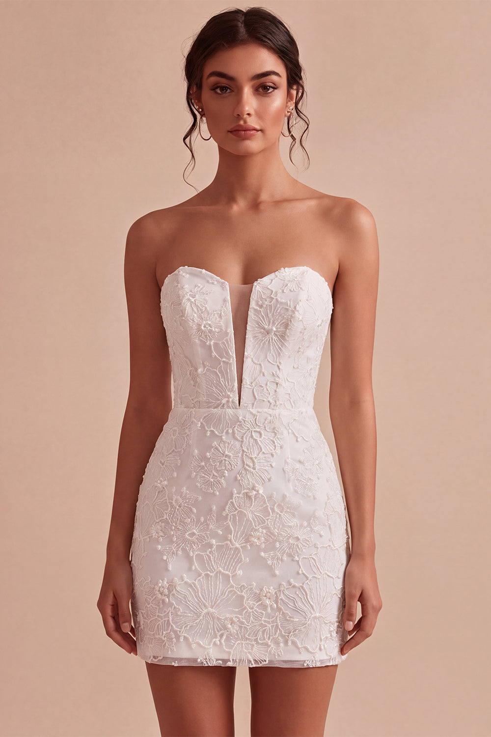 White Corset Lace Floral Sweetheart Tight Short Engagement Dress