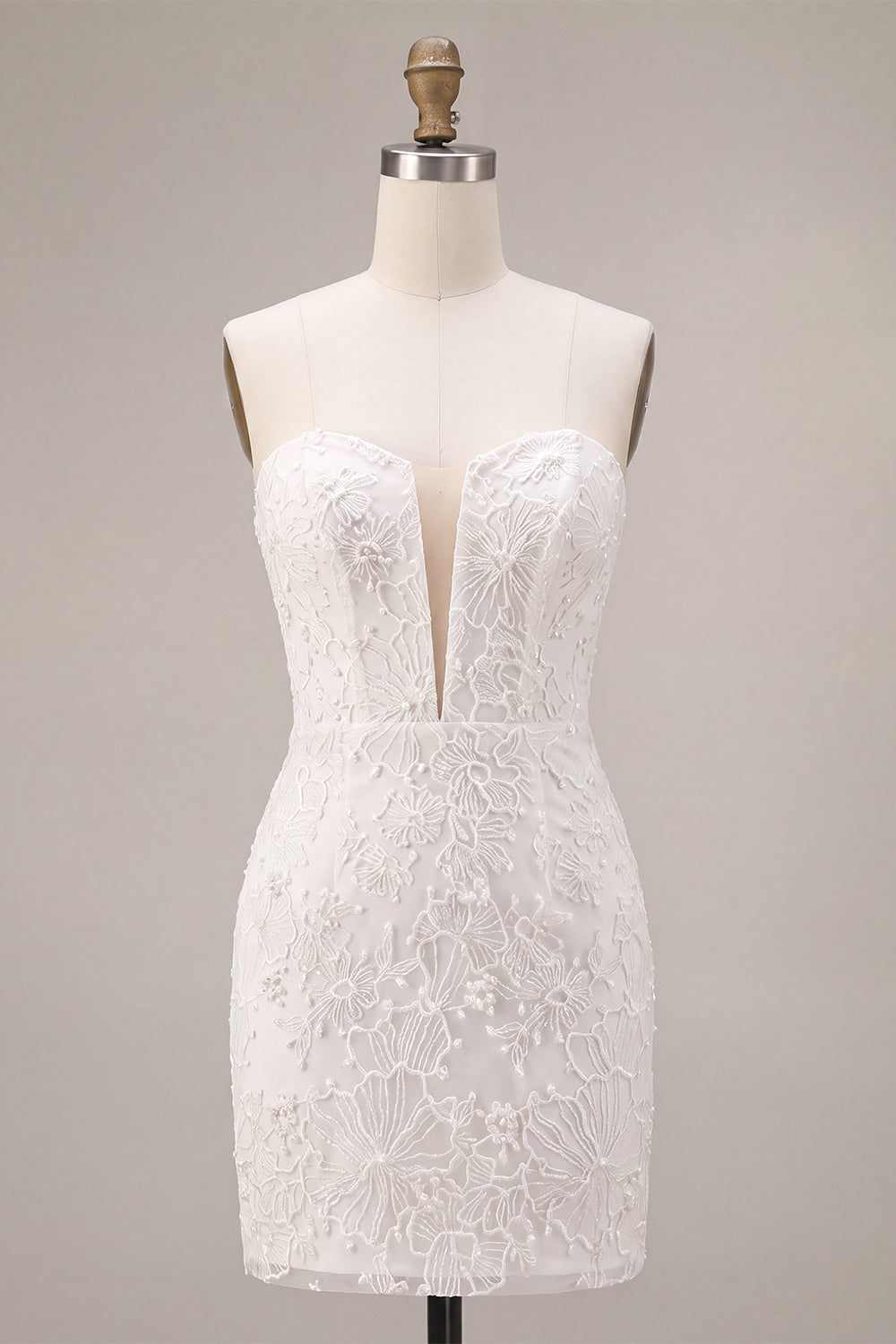 White Corset Lace Floral Sweetheart Tight Short Engagement Dress