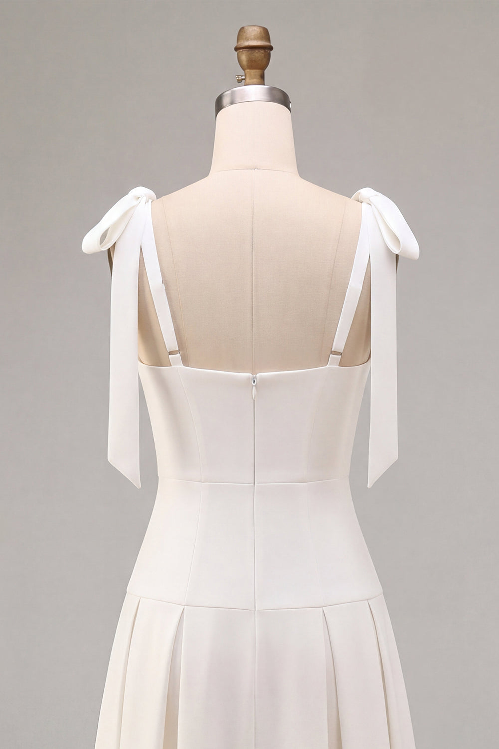White Square Neck Ruched A-Line Midi Engagement Dress with Bows