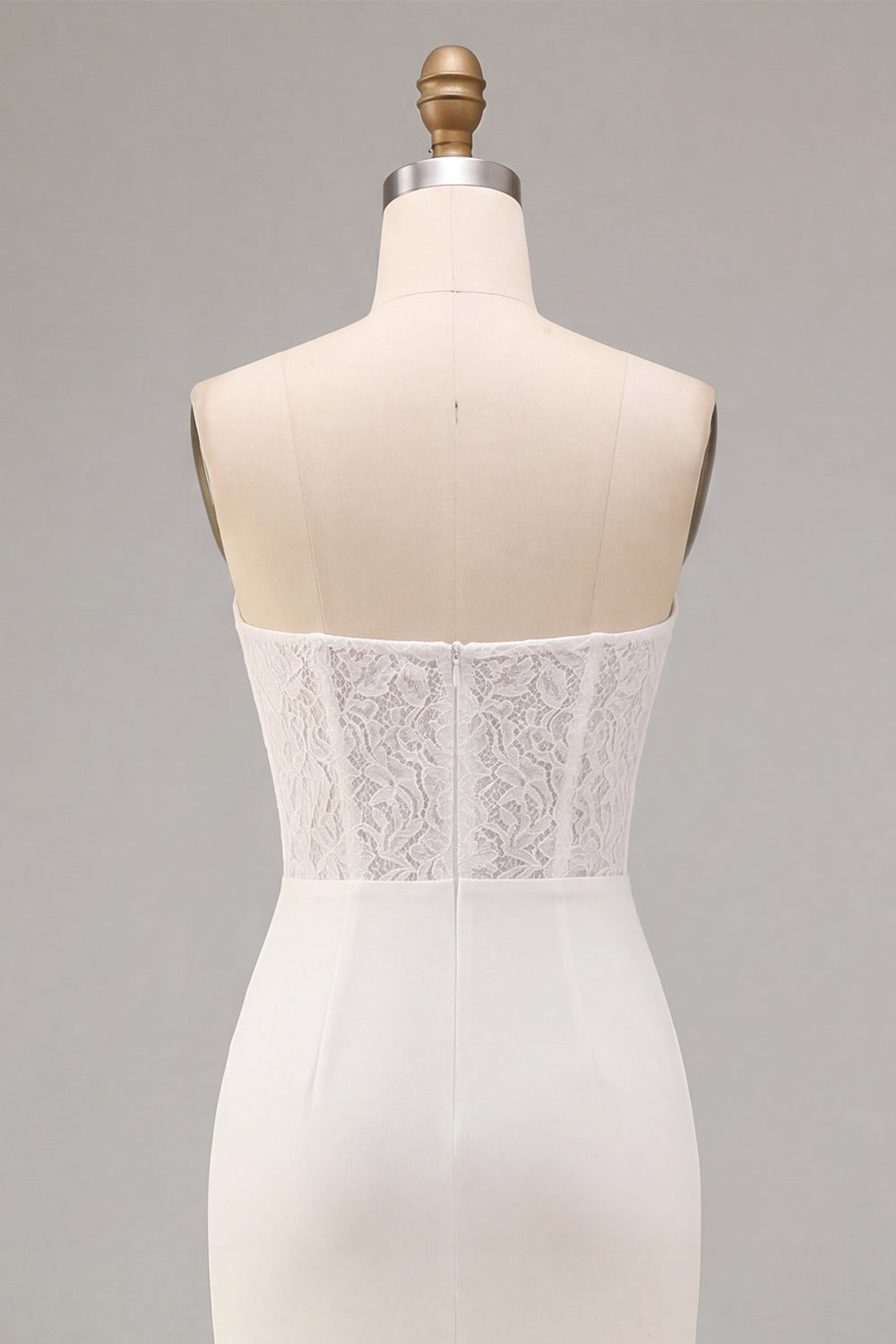 White Ruched Sheath Strapless Midi Boho Engagement Dress with Lace