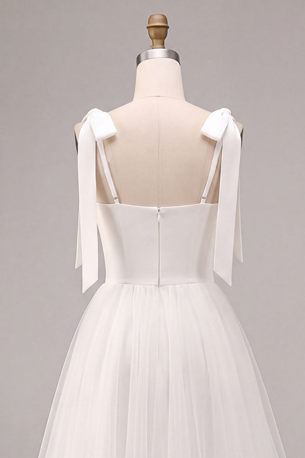 White Tulle A-Line Midi Boho Engagement Dress with Bows