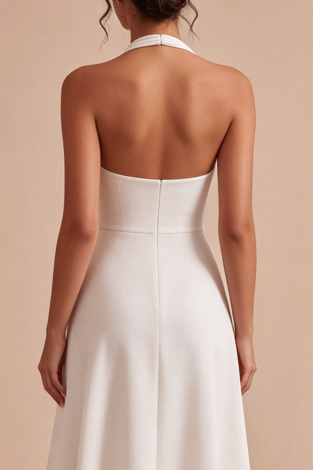White A-Line Simple Halter Midi Beach Engagement Dress