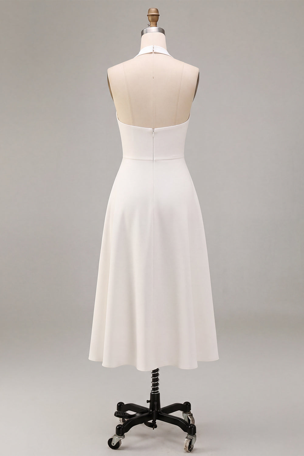 White A-Line Simple Halter Midi Beach Engagement Dress