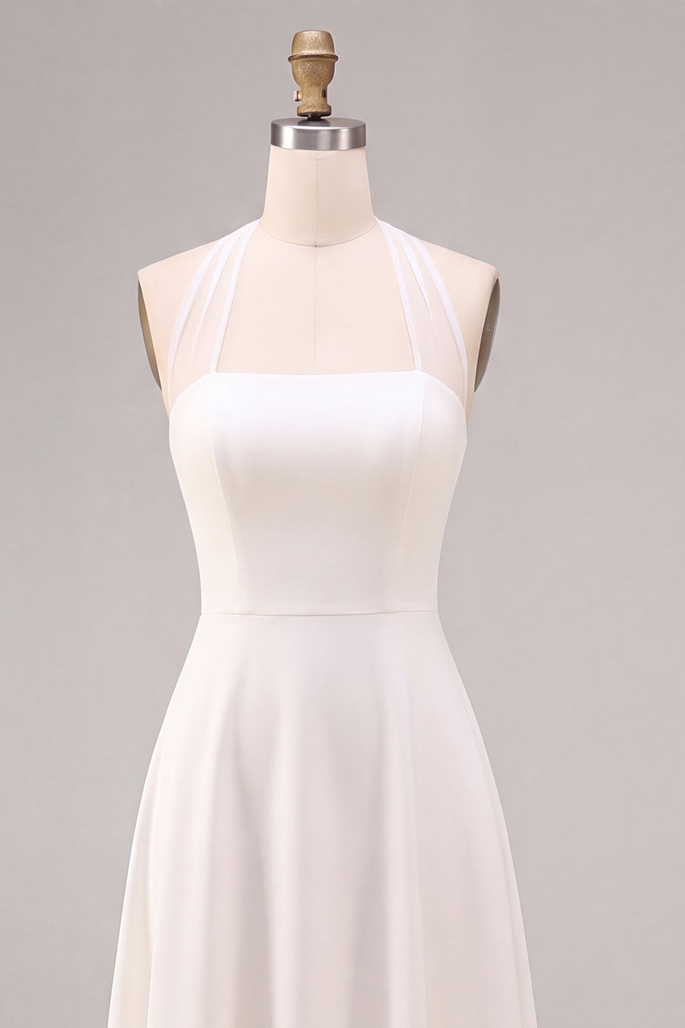 White A-Line Simple Halter Midi Beach Engagement Dress