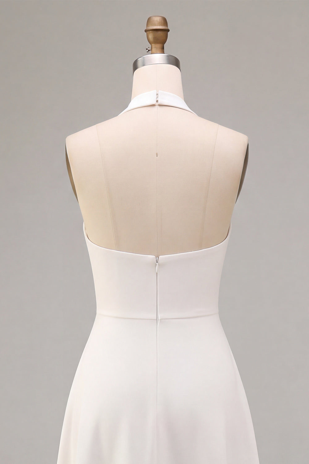 White A-Line Simple Halter Midi Beach Engagement Dress