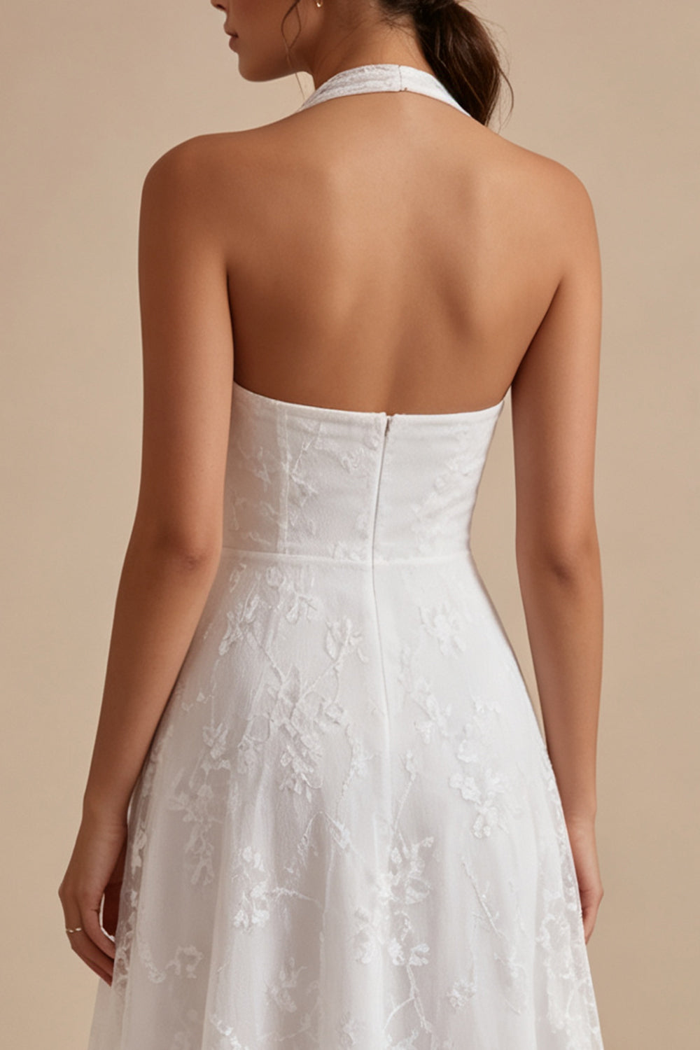 White A-Line Simple Halter Midi Beach Engagement Dress