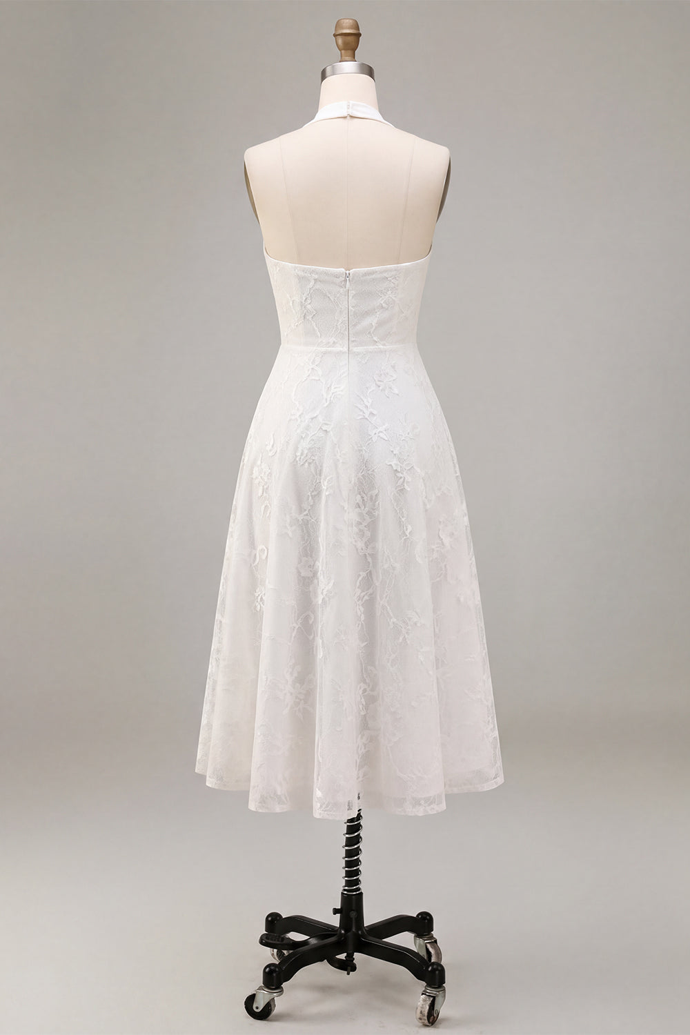 White A-Line Simple Halter Midi Beach Engagement Dress