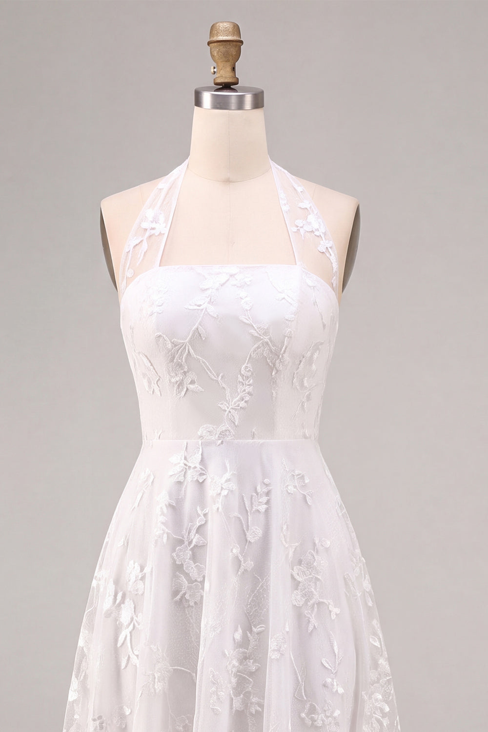 White A-Line Simple Halter Midi Beach Engagement Dress