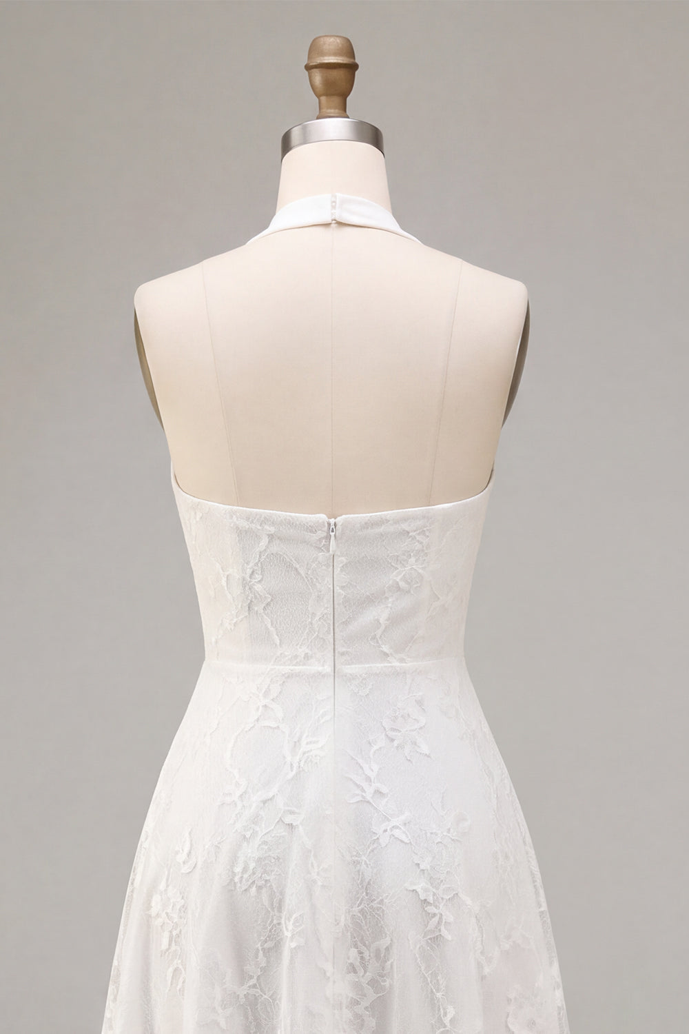 White A-Line Simple Halter Midi Beach Engagement Dress