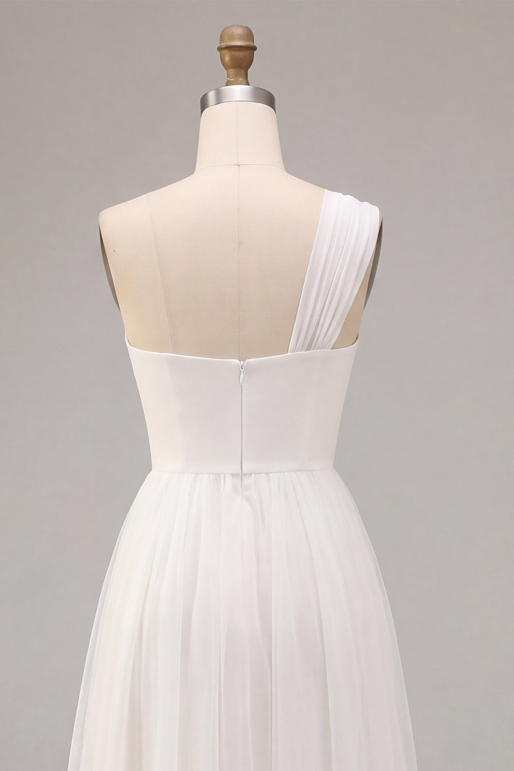 White One Shoulder A-Line Ruched Midi Boho Engagement Dress