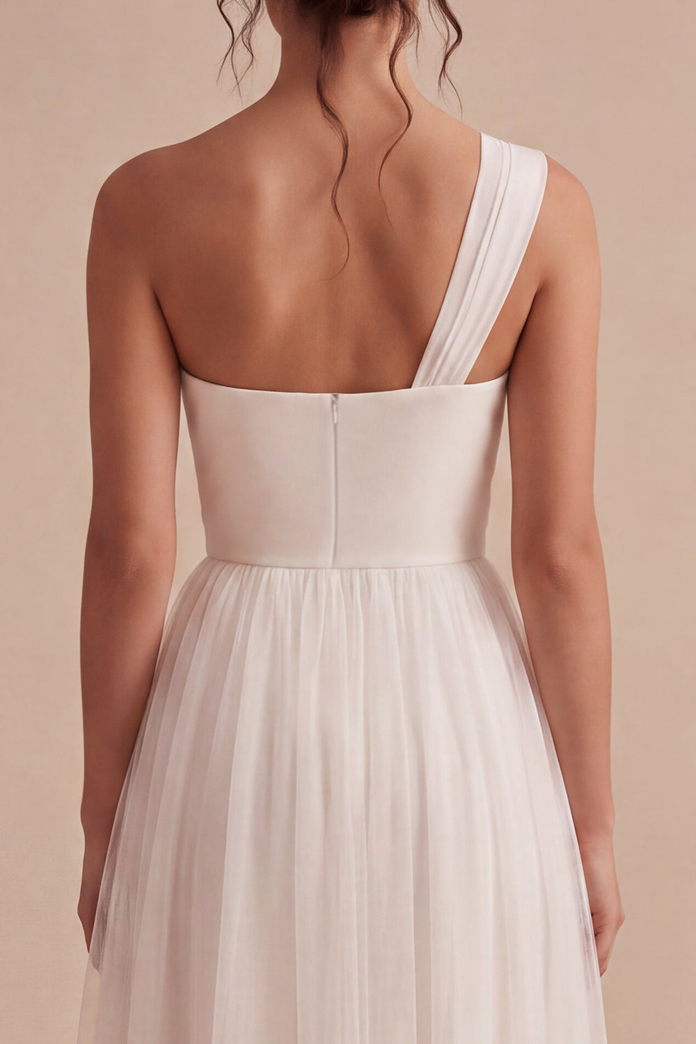 White One Shoulder A-Line Ruched Midi Boho Engagement Dress