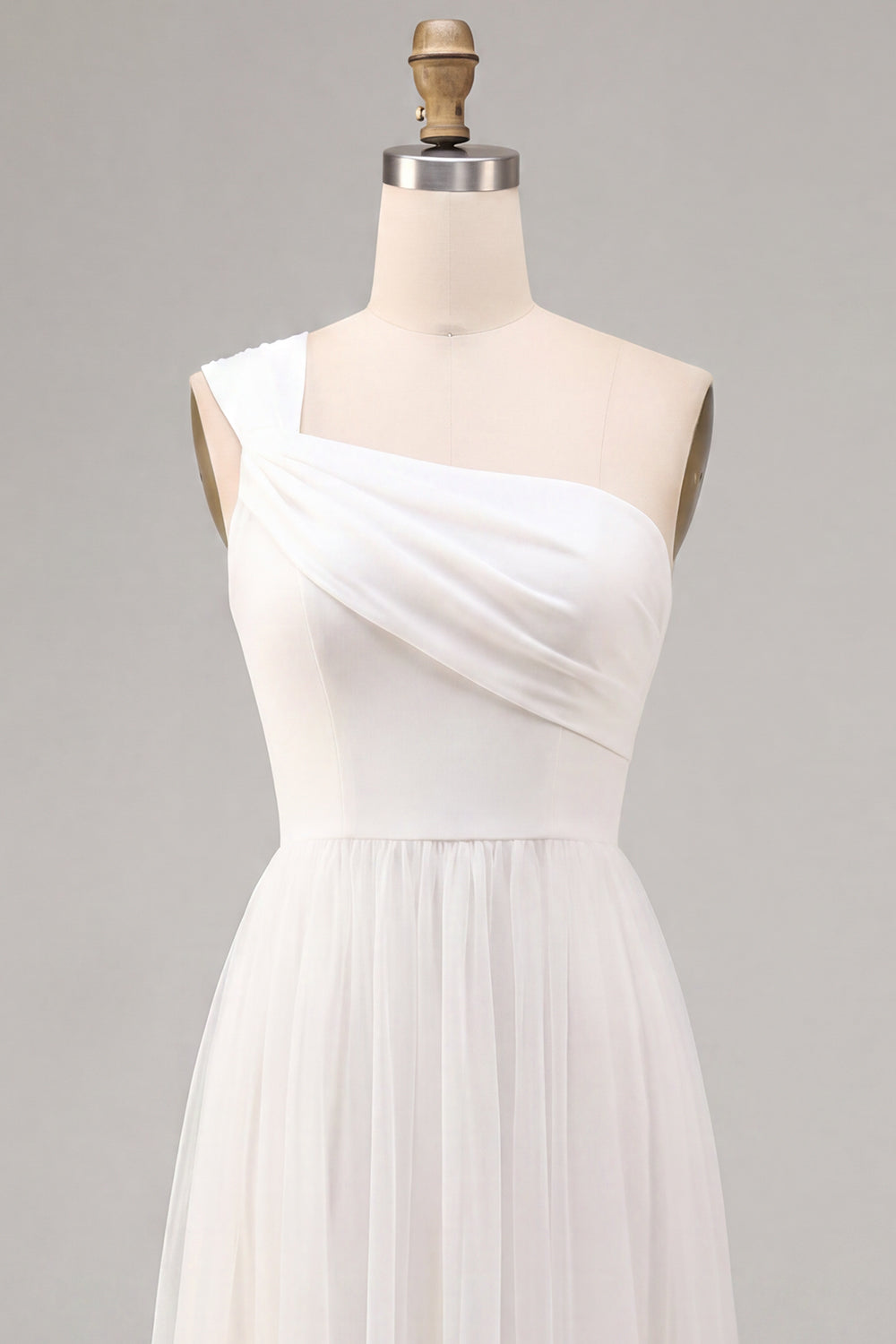 White One Shoulder A-Line Ruched Midi Boho Engagement Dress