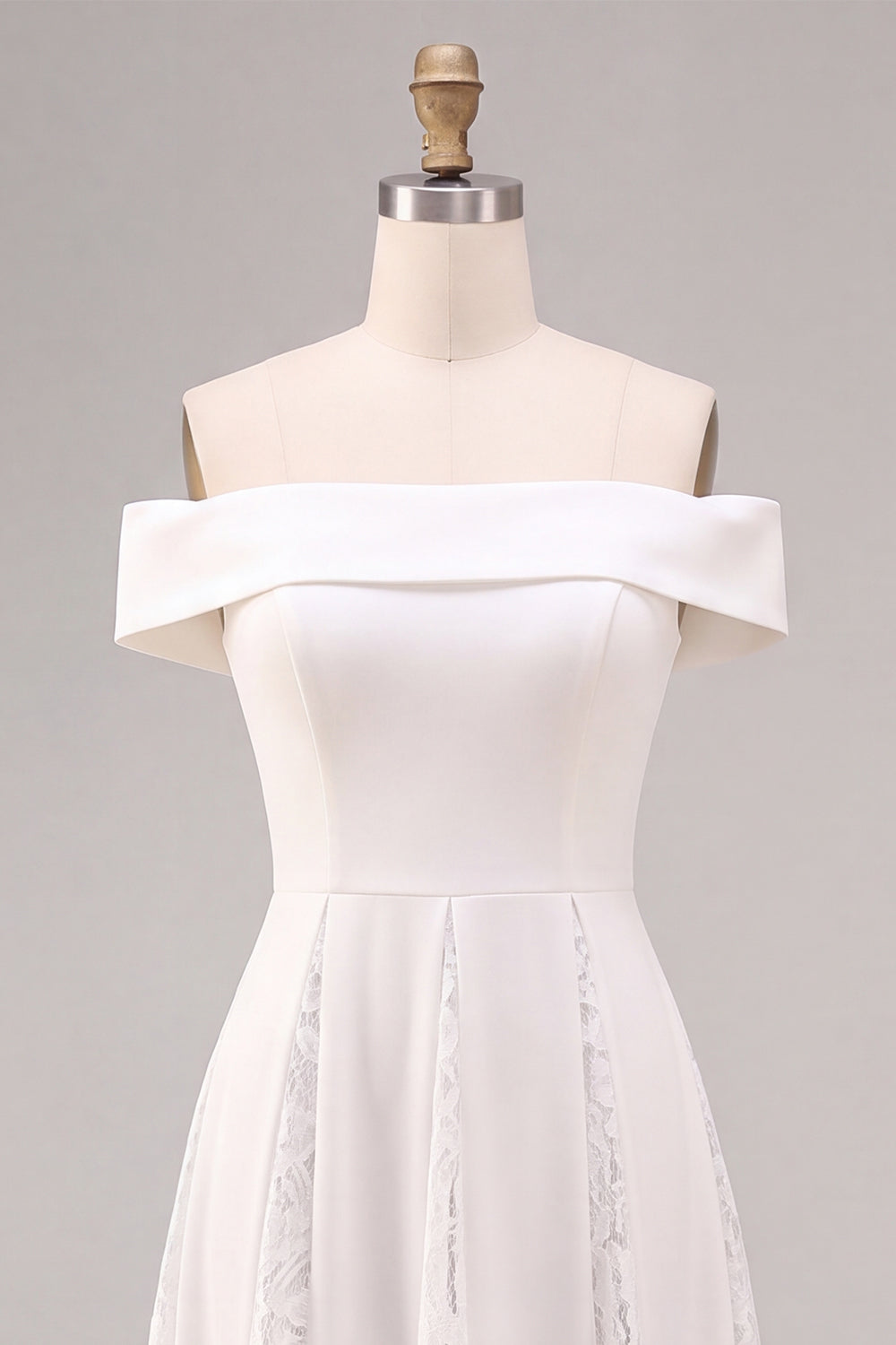 White Off the Shoulder Ruched A-Line Midi Boho Beach Engagement Dress with Lace