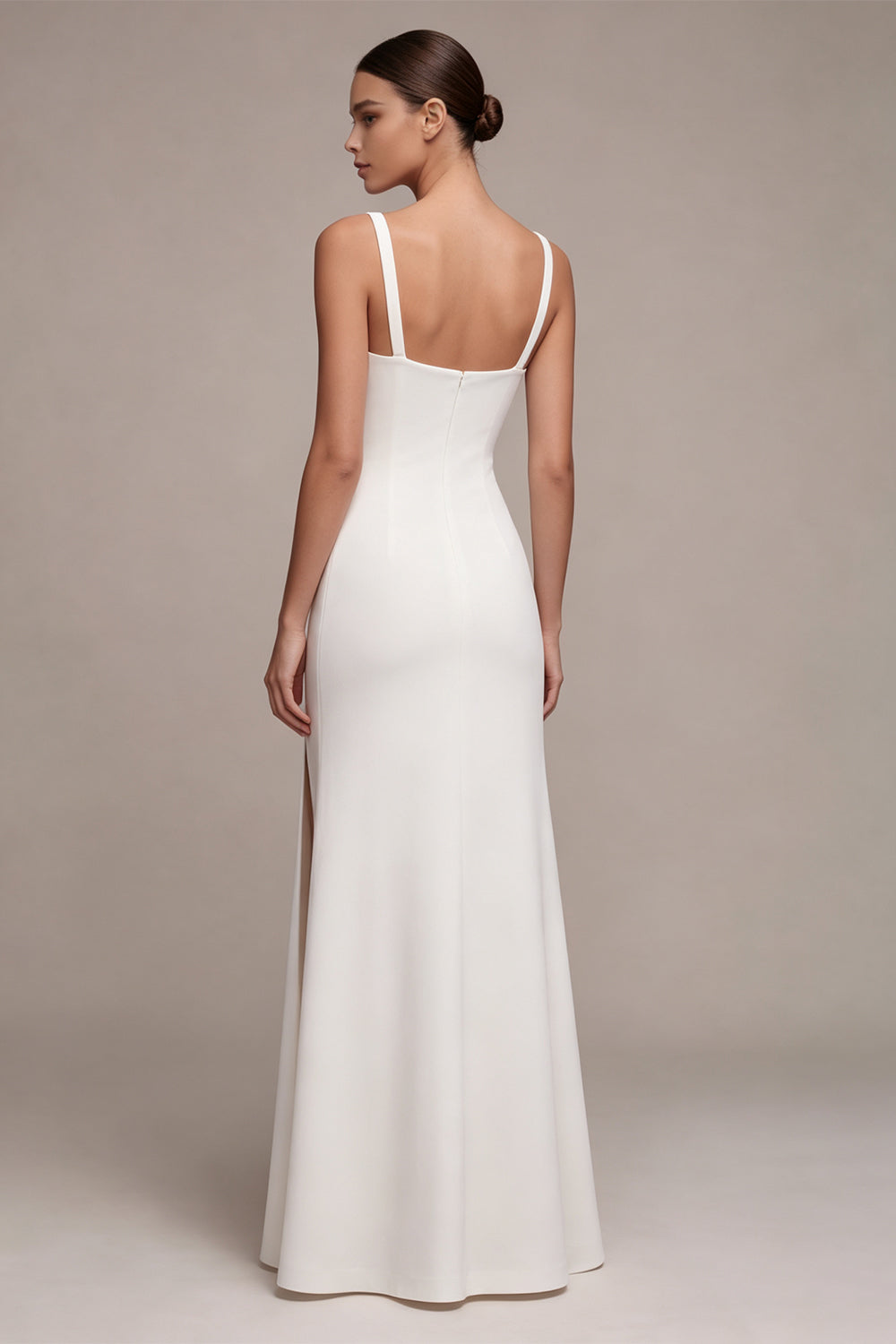 White Satin Mermaid Simple Square Neck Long Engagement Dress with Slit