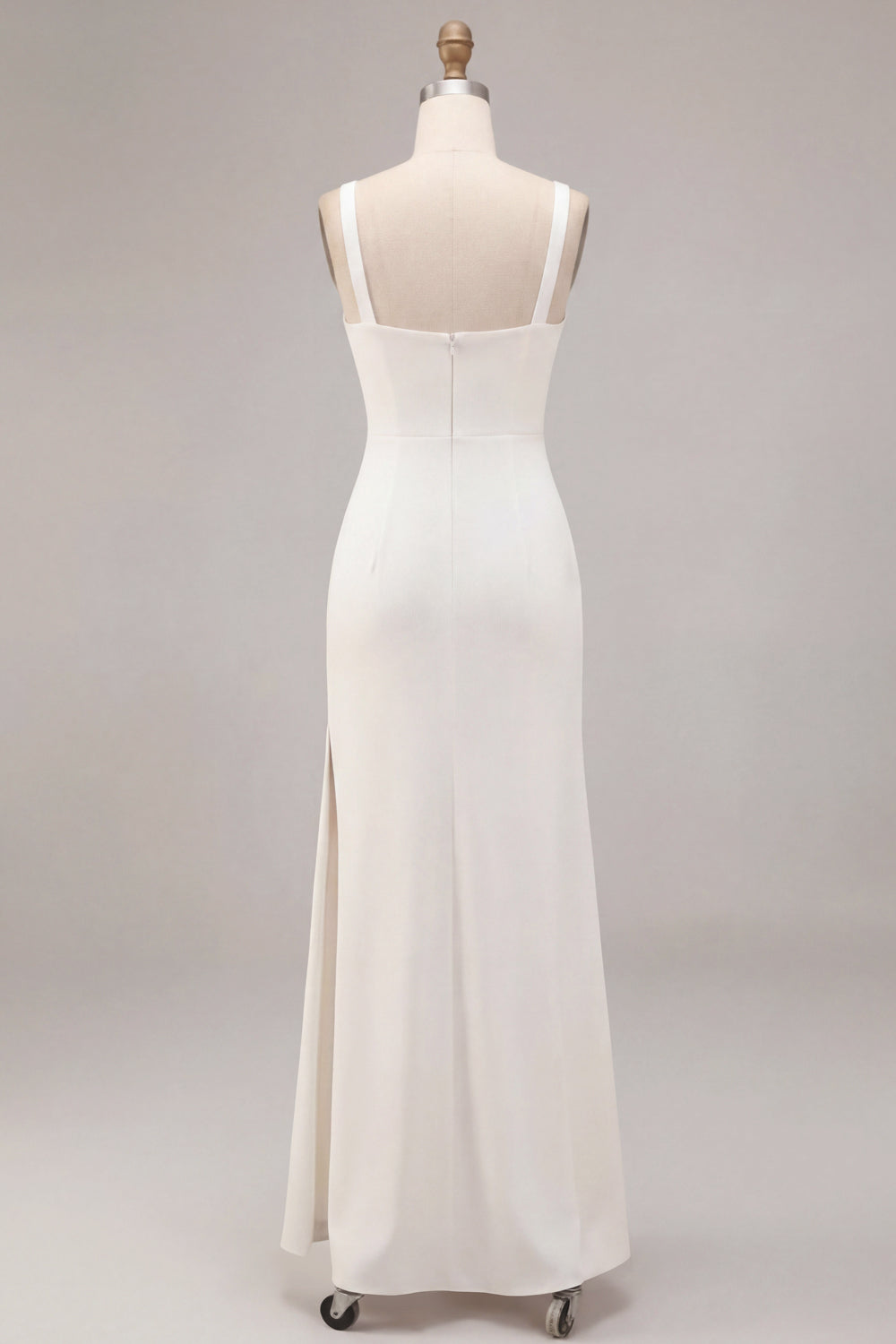 White Satin Mermaid Simple Square Neck Long Engagement Dress with Slit