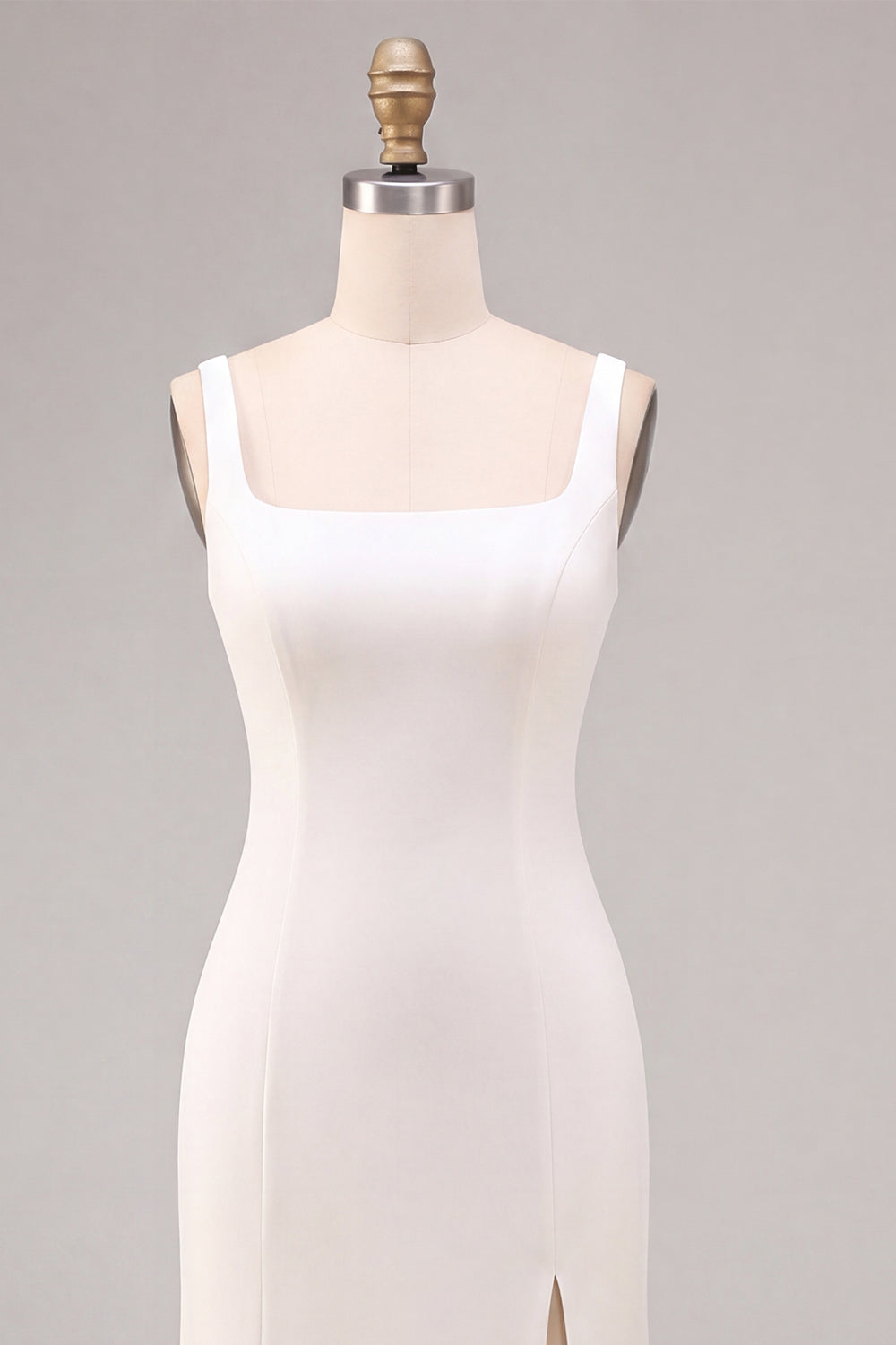 White Satin Mermaid Simple Square Neck Long Engagement Dress with Slit