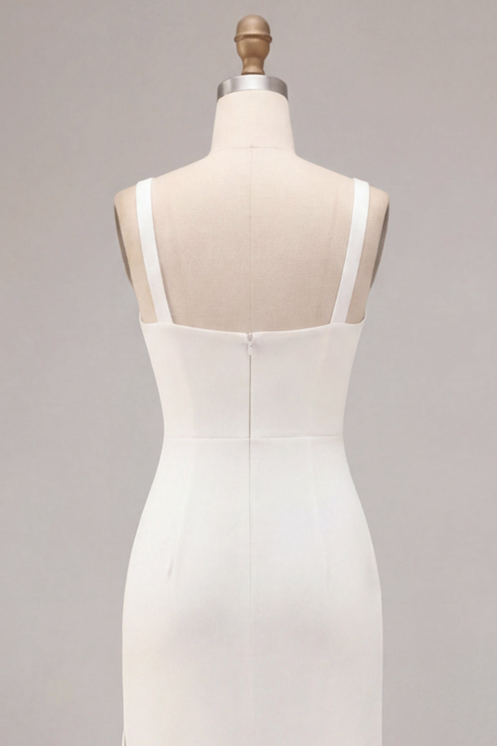 White Satin Mermaid Simple Square Neck Long Engagement Dress with Slit
