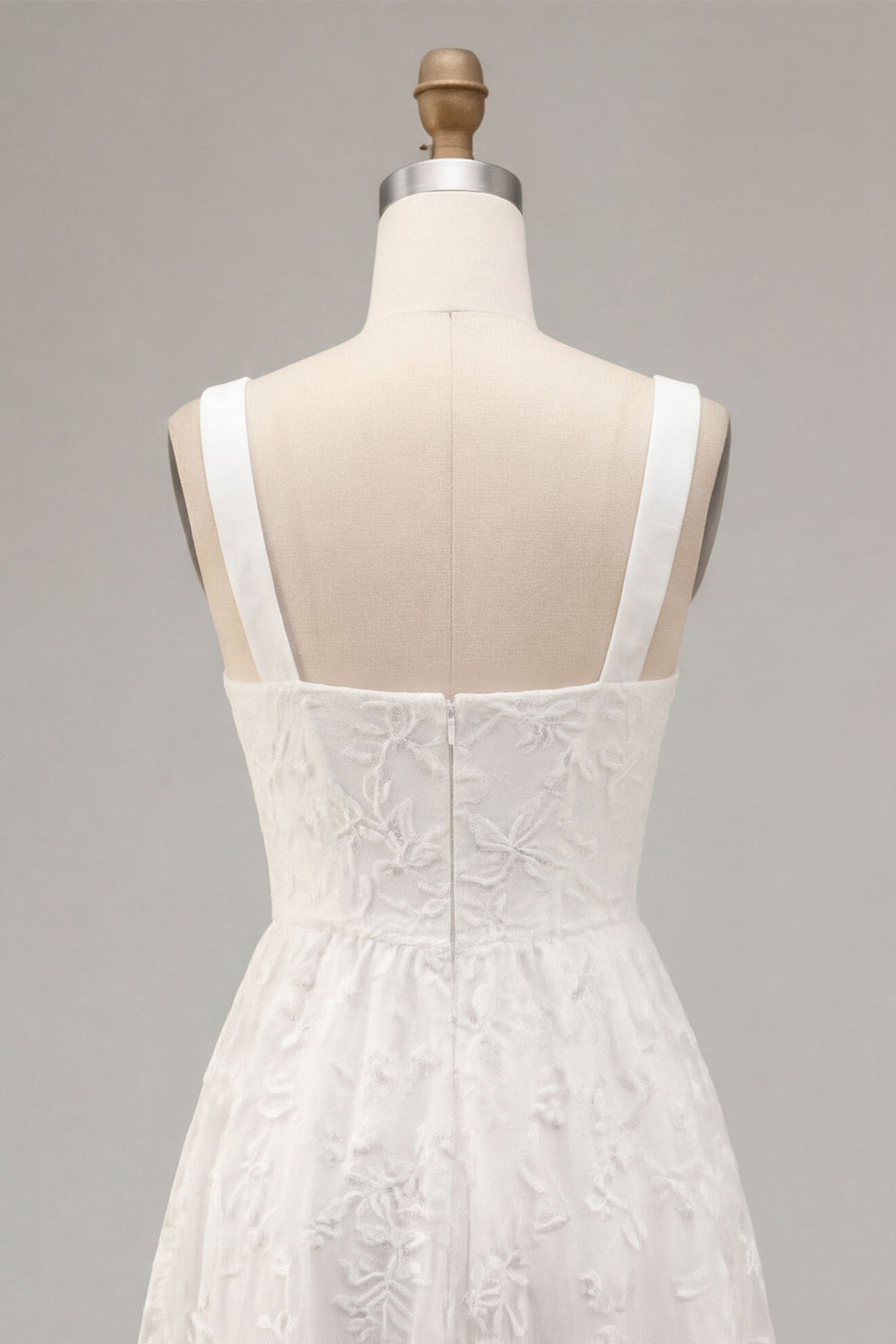 White A-Line Keyhole Jacquard Midi Boho Engagement Dress with Pockets
