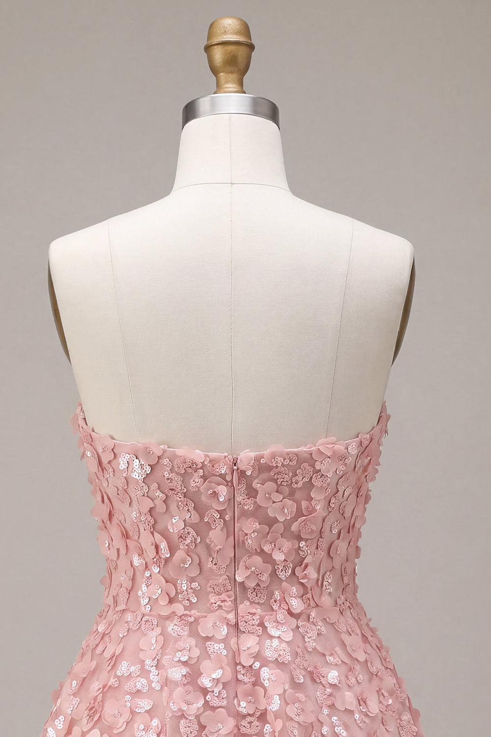 Pink Sparkly Sequins Floral Strapless A Line Short Homecoming Dress