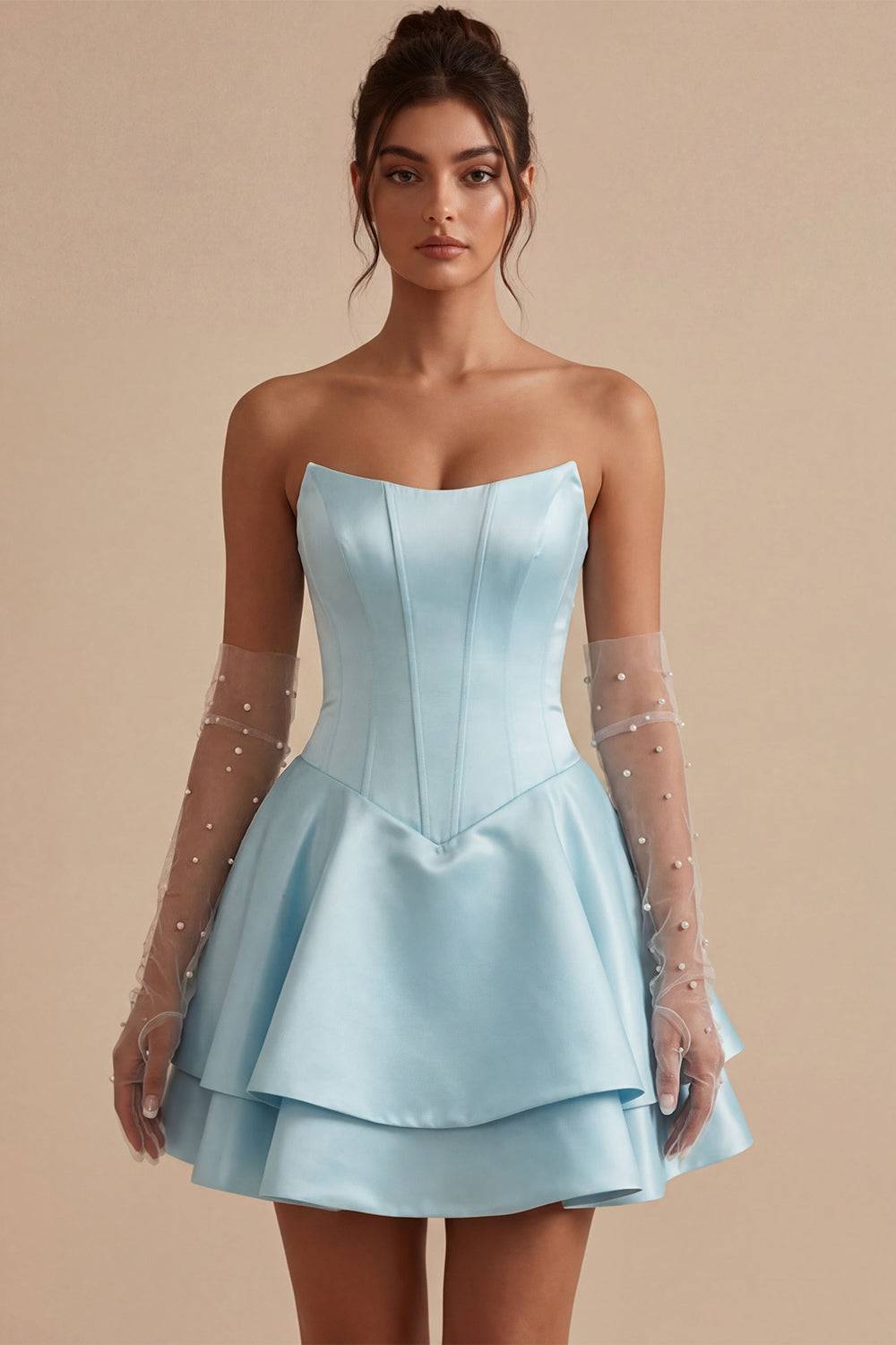 Corset Satin Ruffled Sky Blue A Line Short Homecoming Dress
