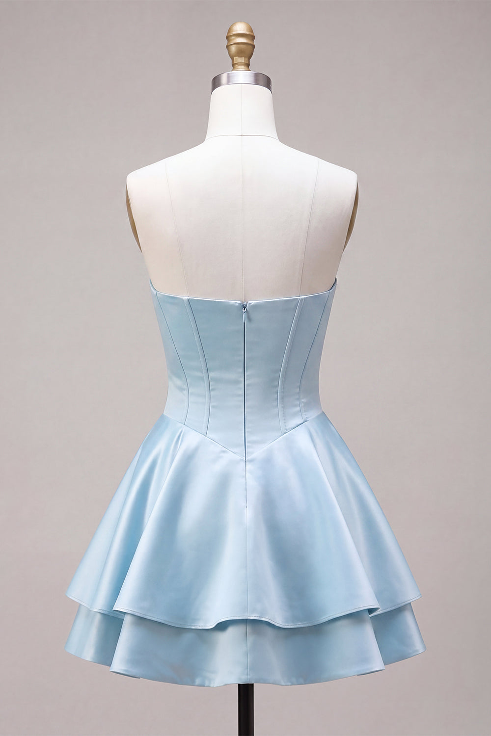 Corset Satin Ruffled Sky Blue A Line Short Homecoming Dress