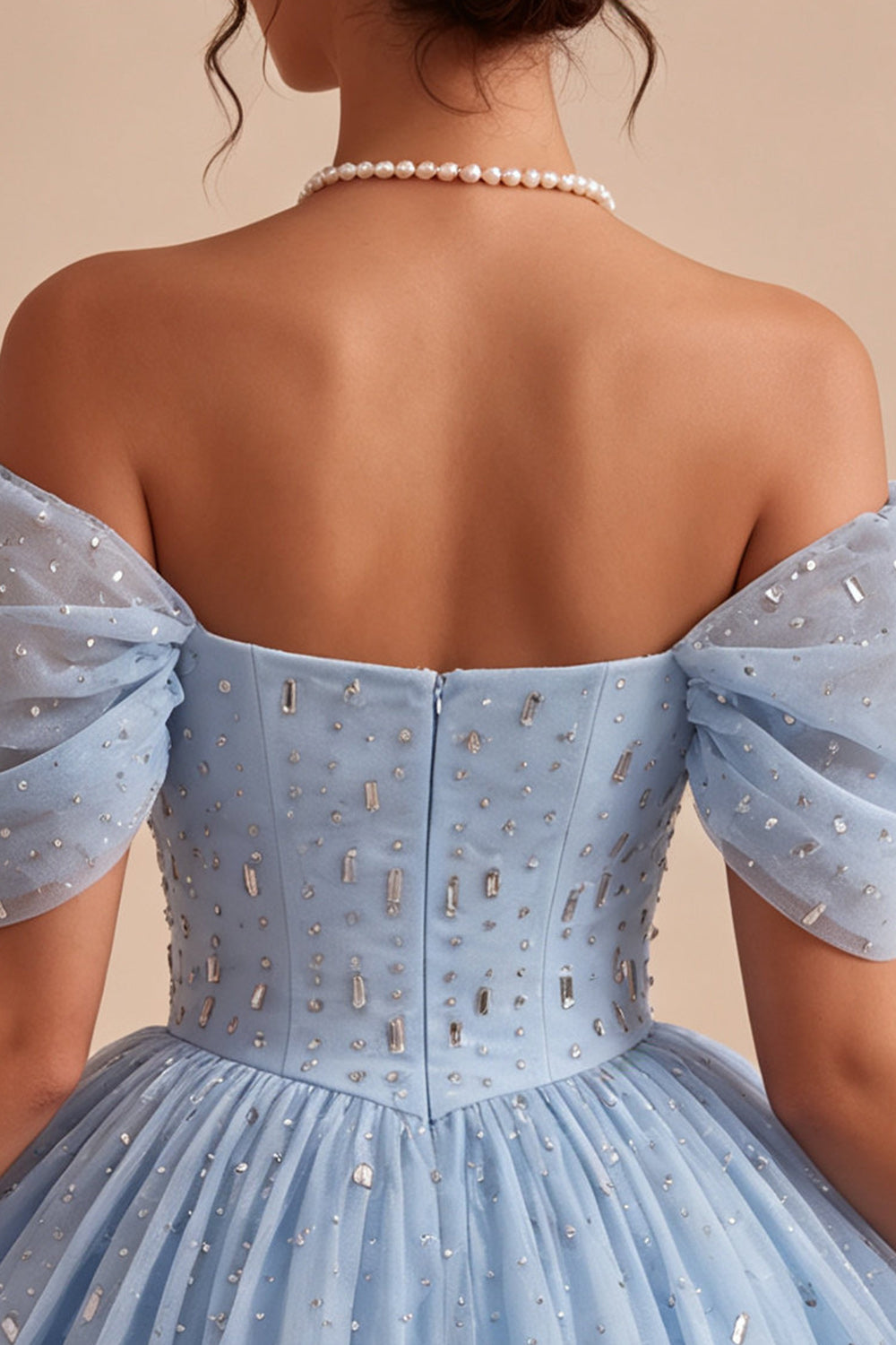 Sky Blue Sparkly Beaded A Line Short Homecoming Dress