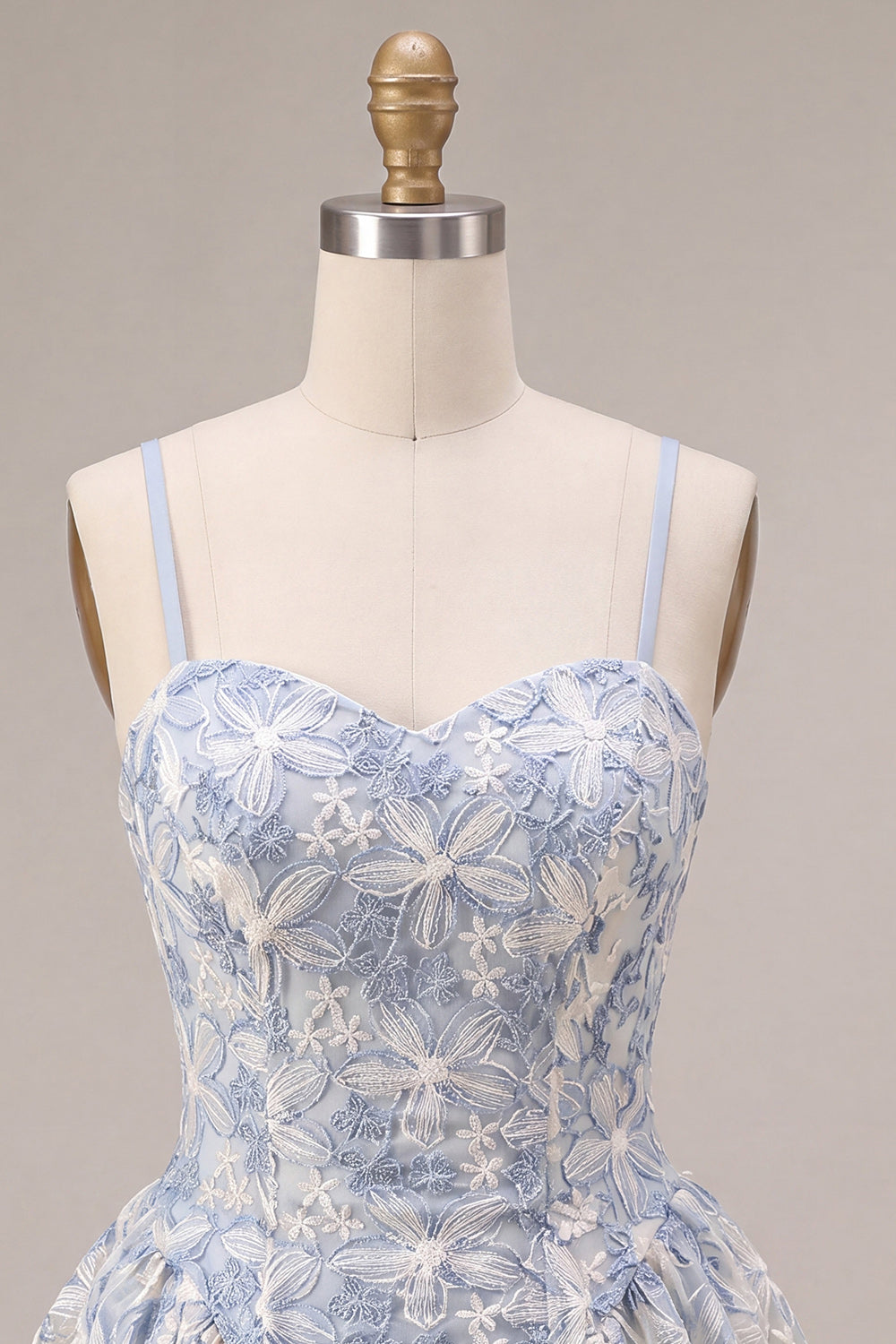 Dusty Blue Floral A Line Spaghetti Straps Short Homecoming Dress